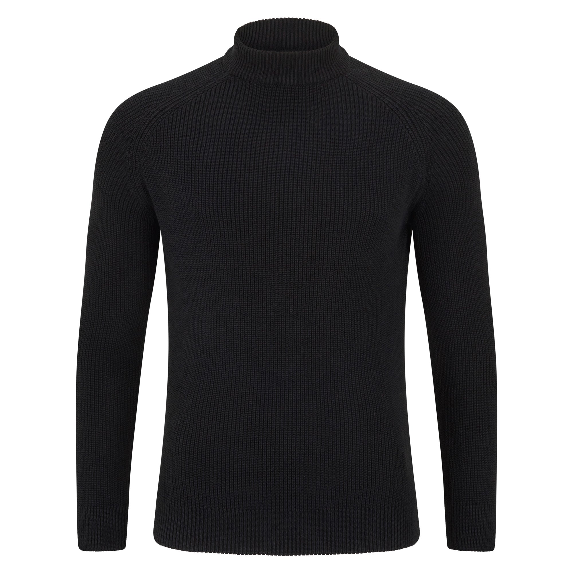 Mens Midweight Cotton Ribbed Mock Turtle Neck Jumper