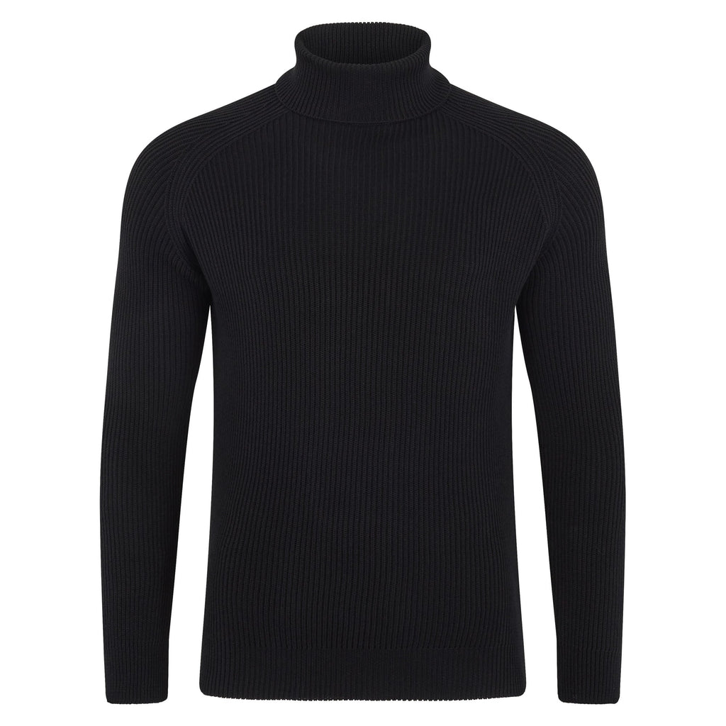 Mens Midweight Cotton Ribbed Roll Neck Jumper
