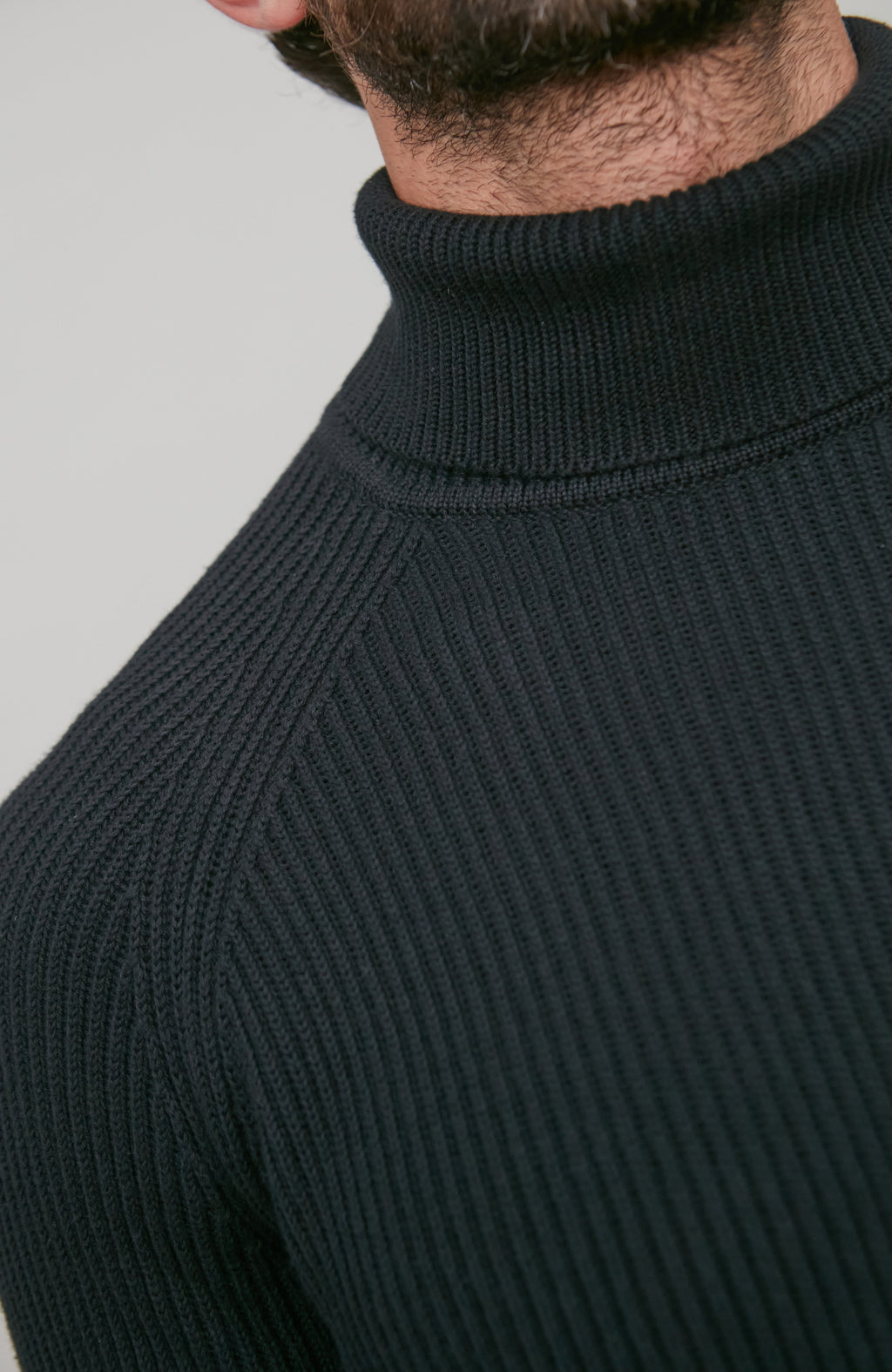 Mens Midweight Cotton Ribbed Roll Neck Jumper