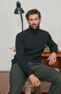 Mens Midweight Cotton Ribbed Roll Neck Jumper