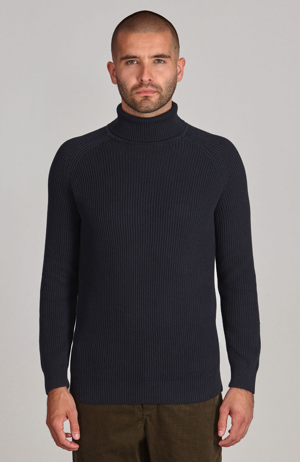 Mens Midweight Cotton Ribbed Roll Neck Jumper