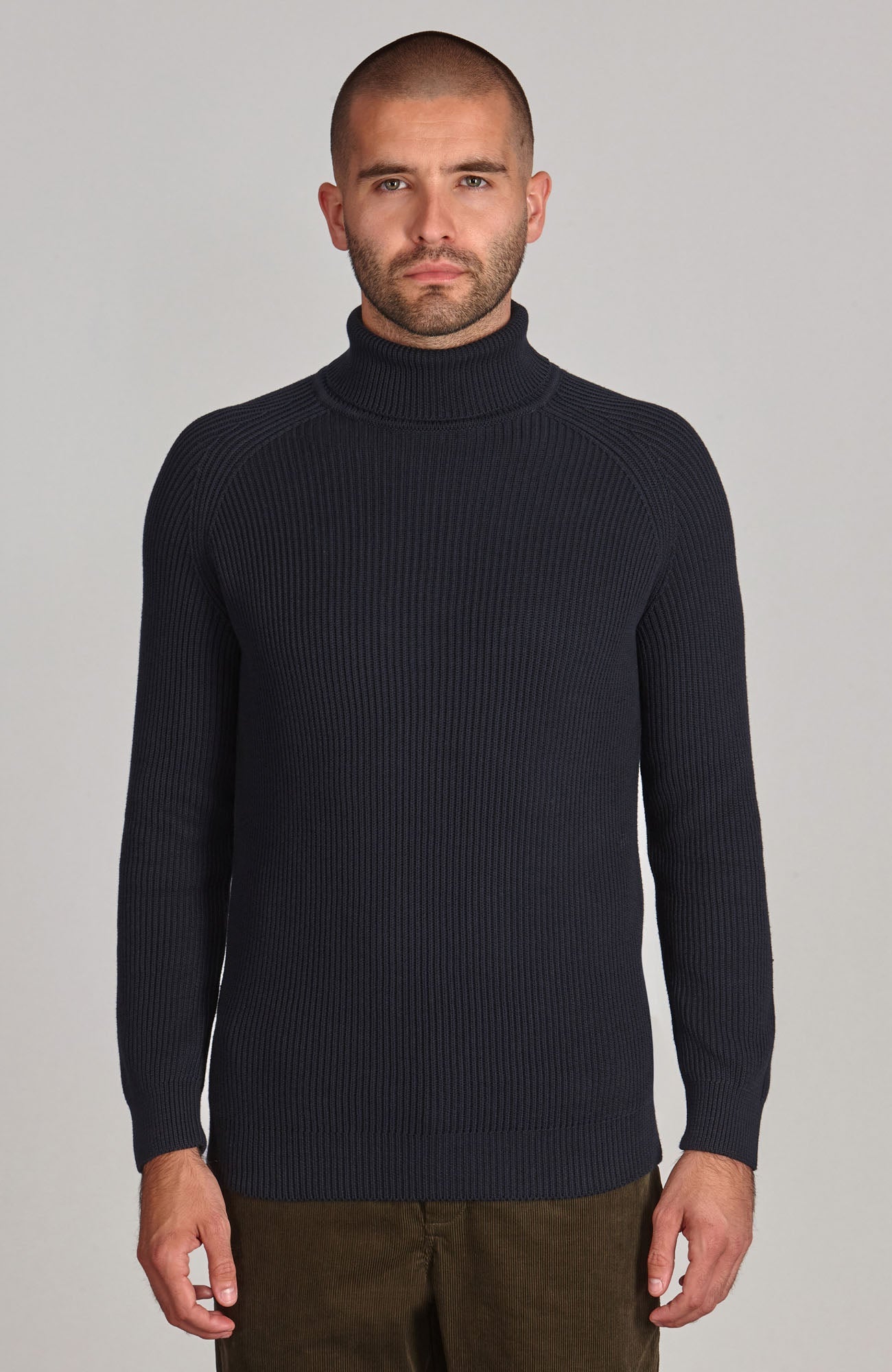 Mens Midweight Cotton Ribbed Roll Neck Jumper