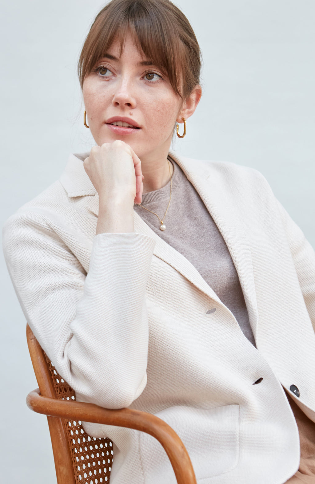 Womens Midweight Cotton Relaxed Fit Knitted Blazer