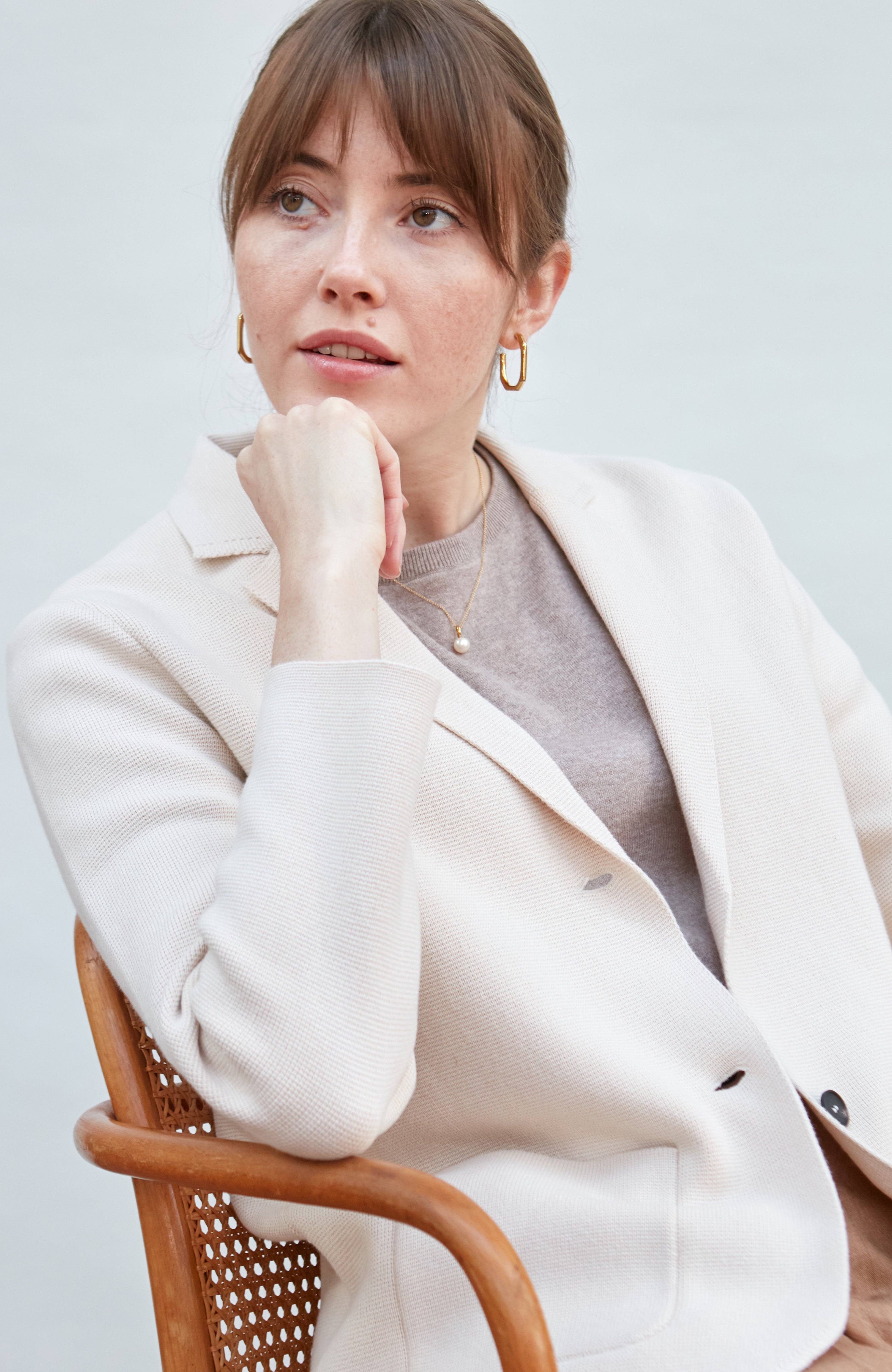 Womens Midweight Cotton Relaxed Fit Knitted Blazer