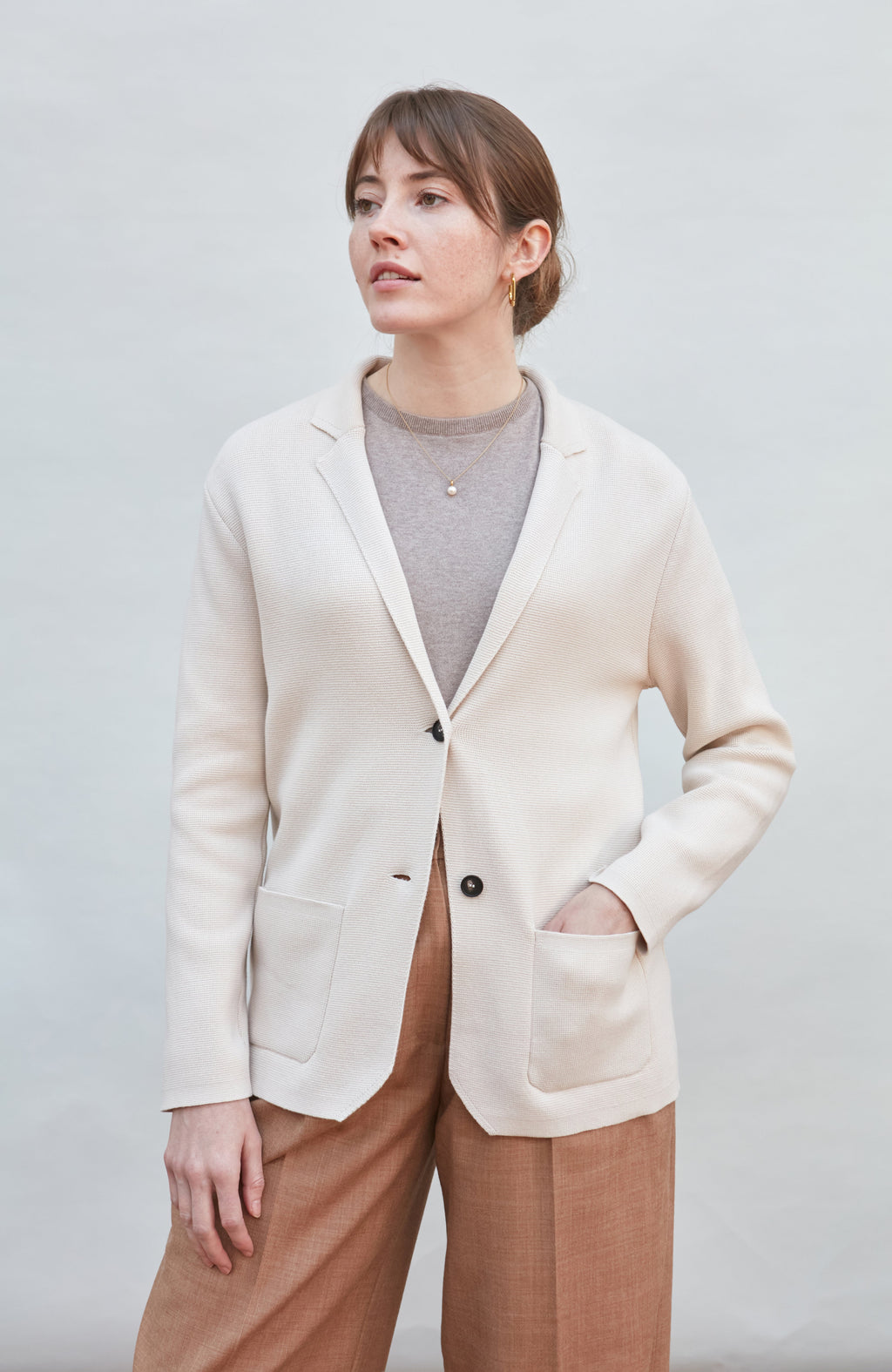 Womens Midweight Cotton Relaxed Fit Knitted Blazer