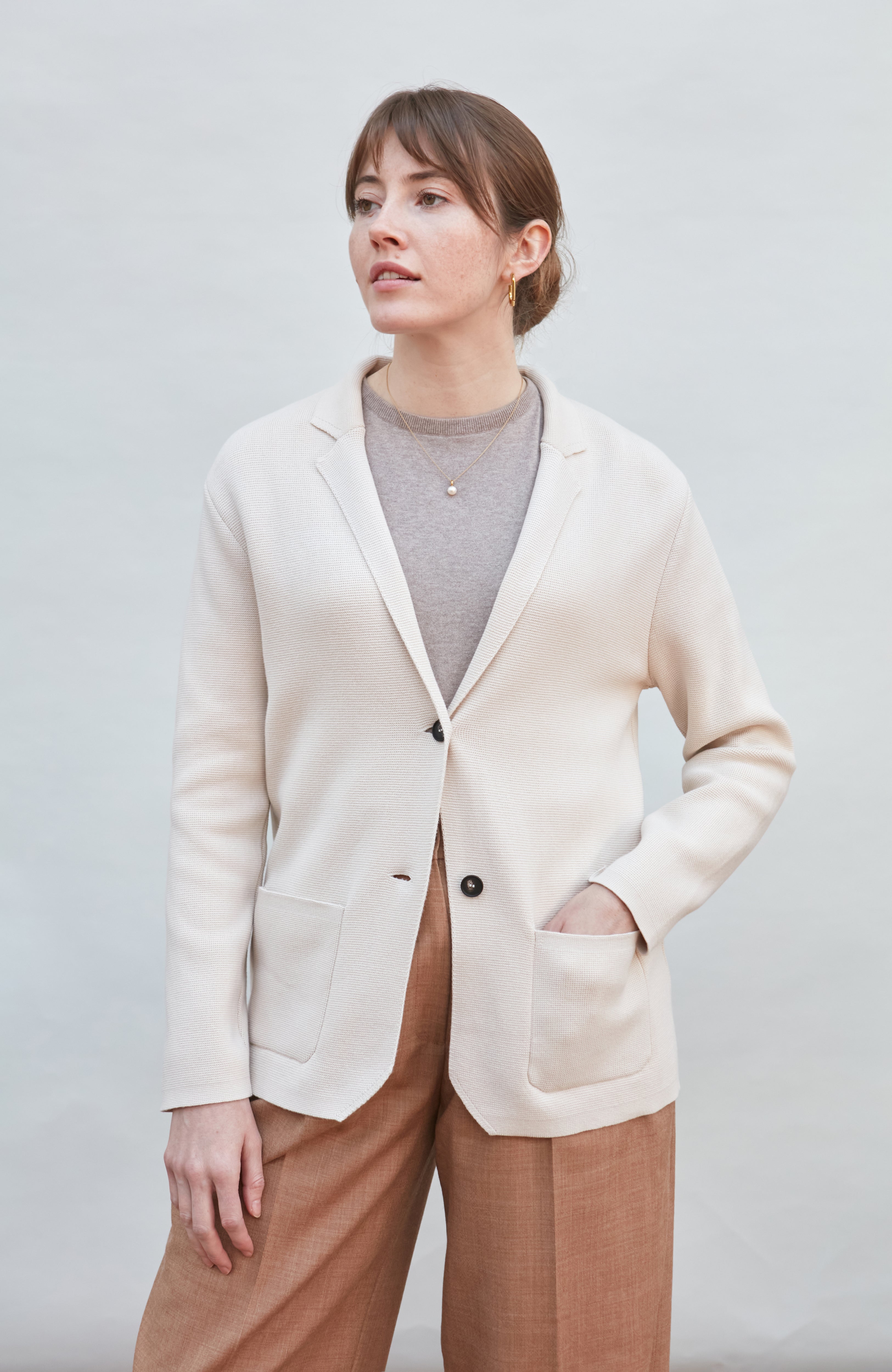Womens Midweight Cotton Relaxed Fit Knitted Blazer