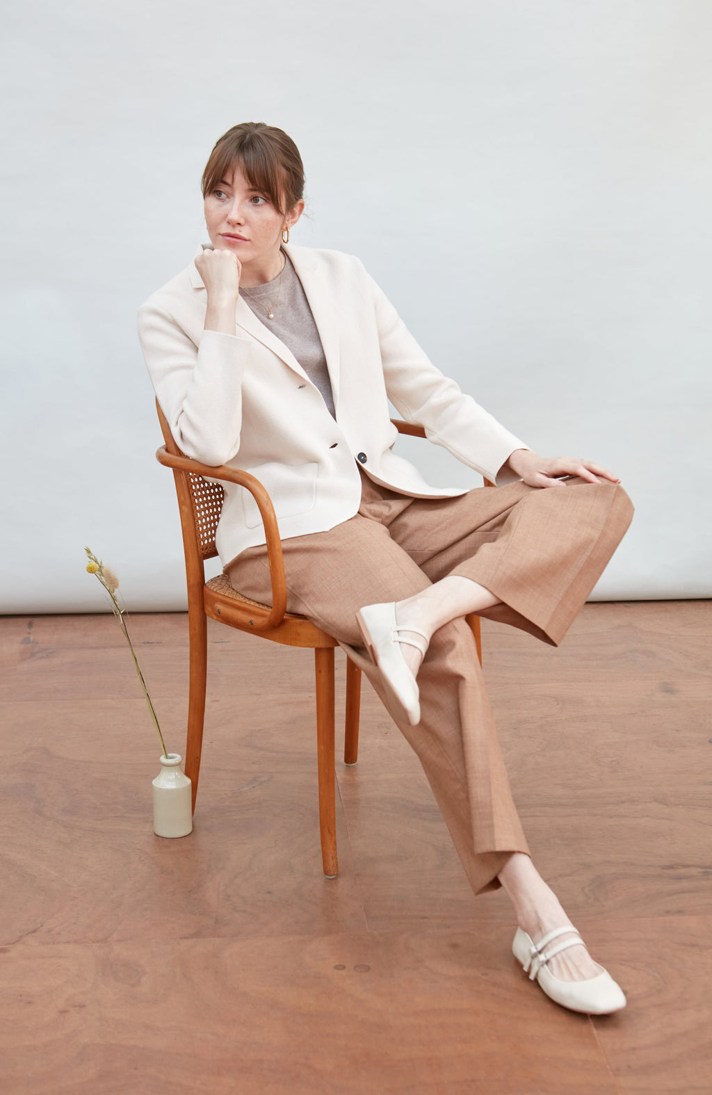 Womens Midweight Cotton Relaxed Fit Knitted Blazer