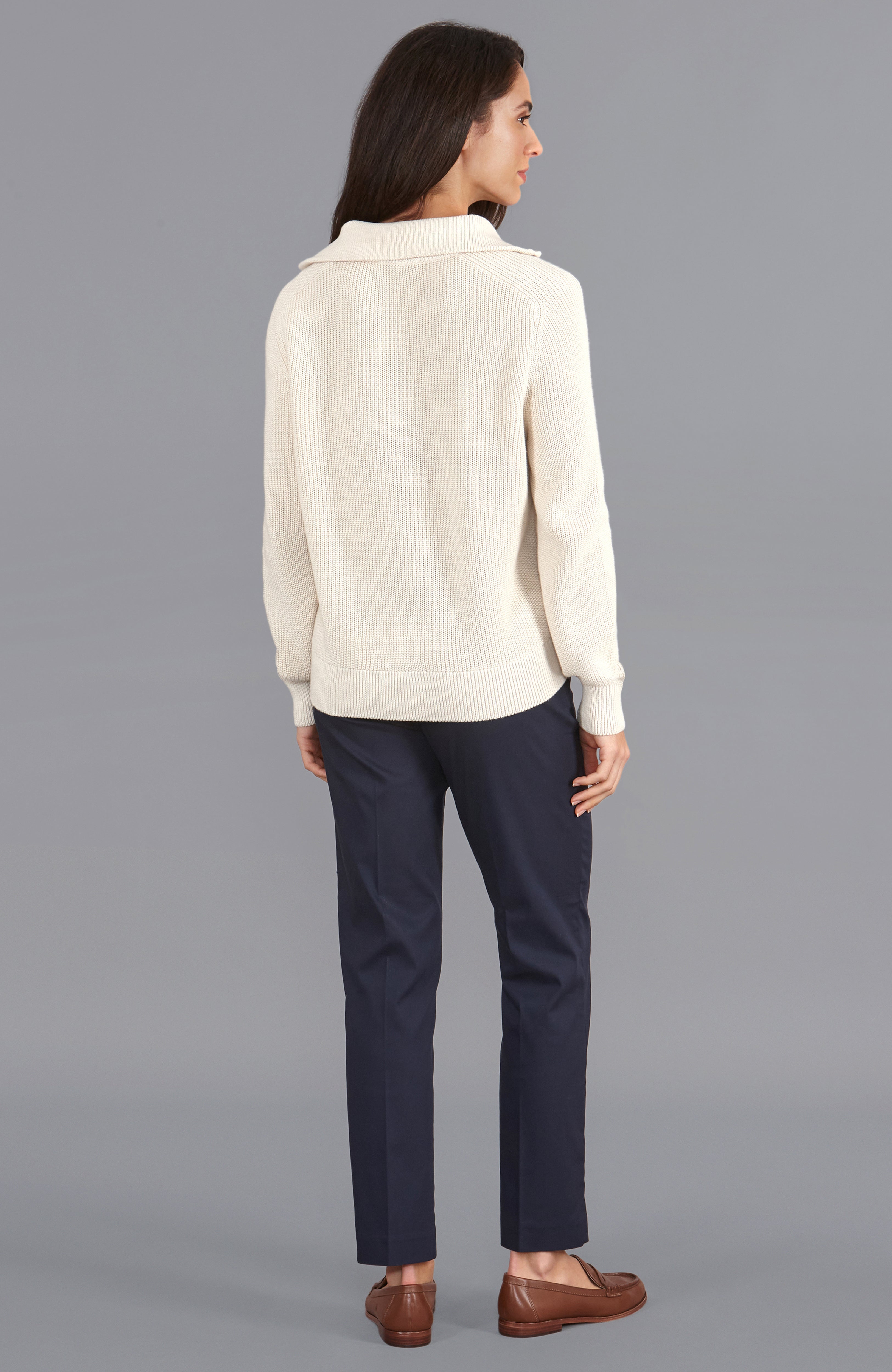 Womens Midweight Cotton Troyer Zip Neck Ribbed Jumper