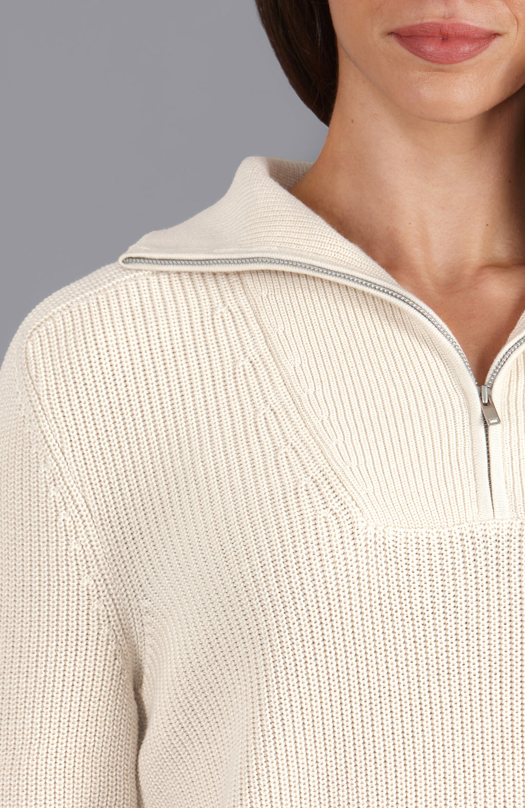 Womens Midweight Cotton Troyer Zip Neck Ribbed Jumper