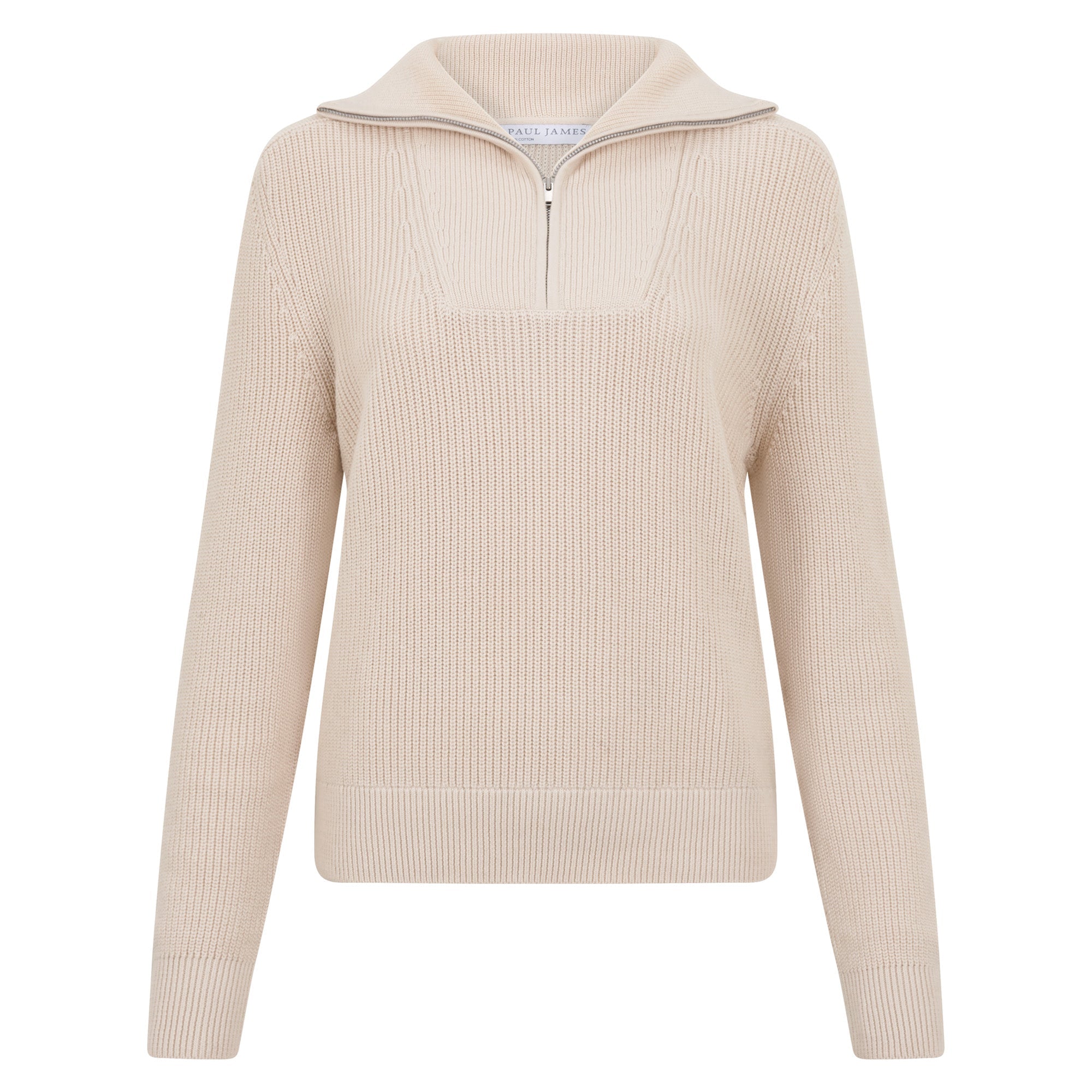 Womens Midweight Cotton Troyer Zip Neck Ribbed Jumper