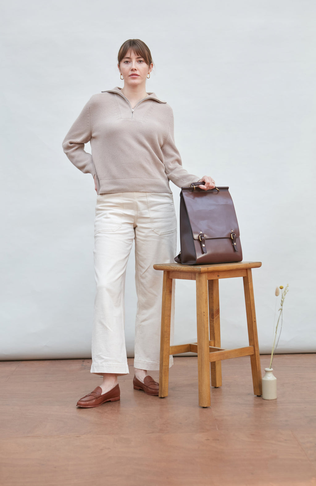 Womens Midweight Cotton Troyer Zip Neck Ribbed Jumper