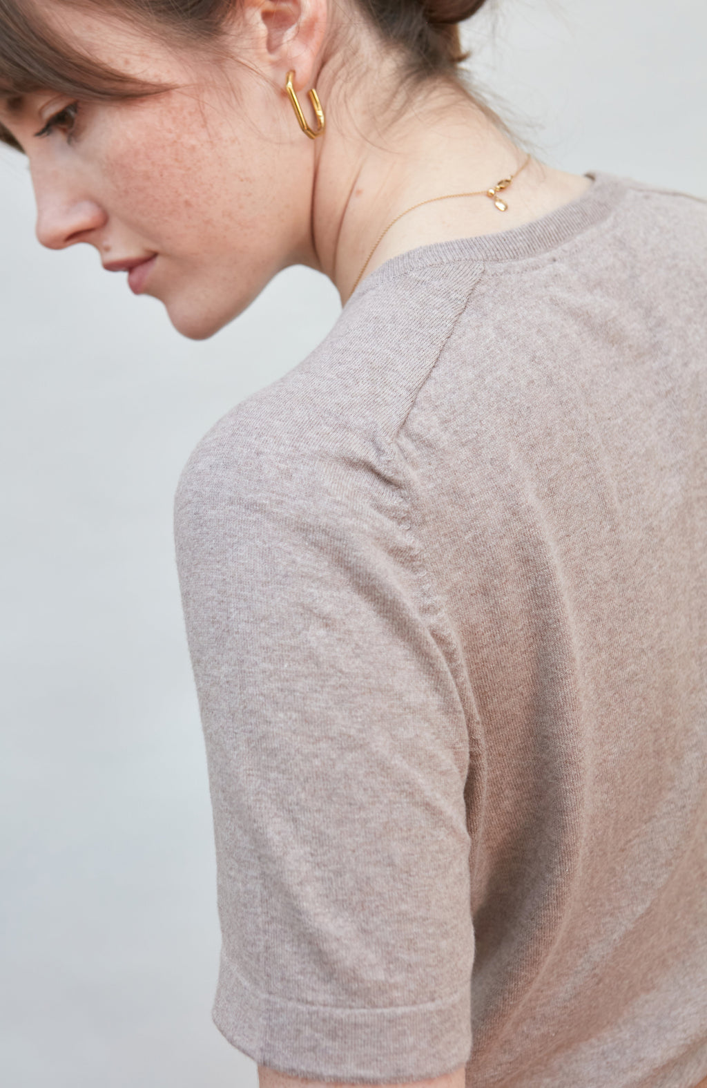 Womens Ultra Fine Cotton Saddle Shoulder Knitted T-Shirt