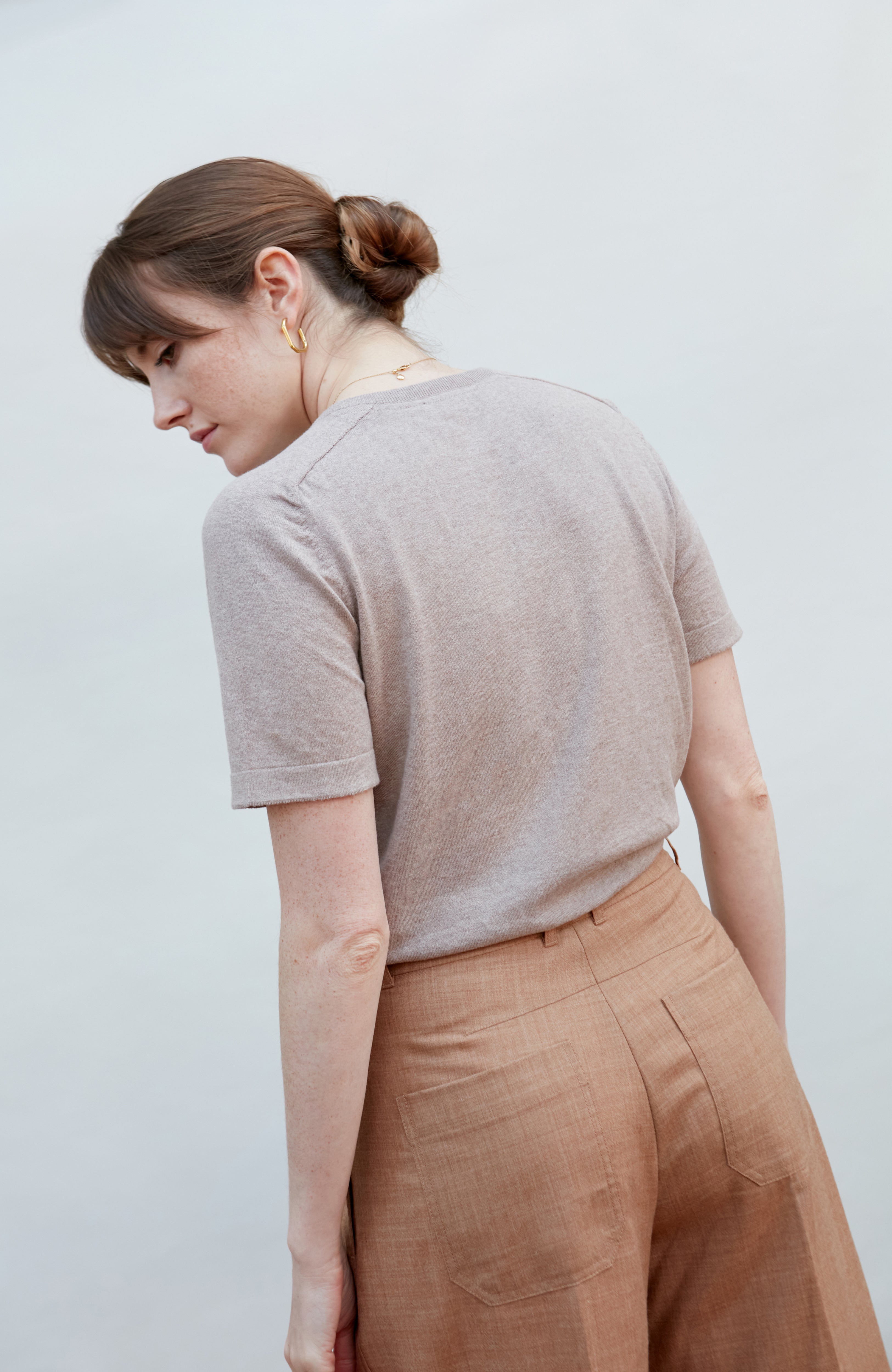 Womens Ultra Fine Cotton Saddle Shoulder Knitted T-Shirt