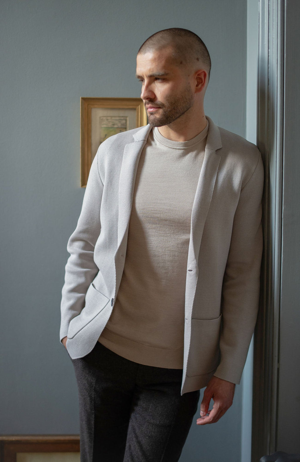 Mens Lightweight Mercerised Cotton Knitted Blazer