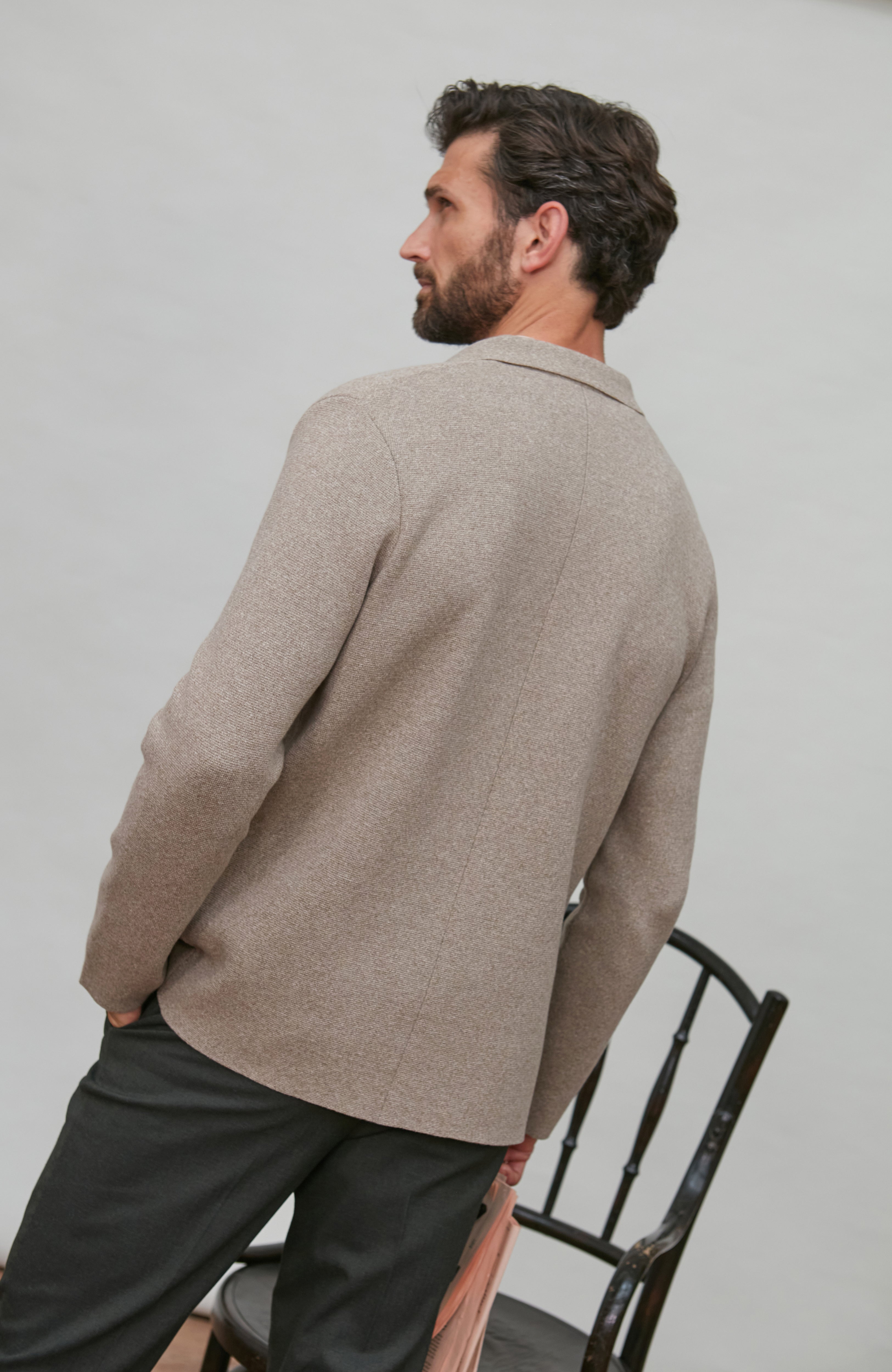 Mens Lightweight Jaspe Cotton Knitted Blazer