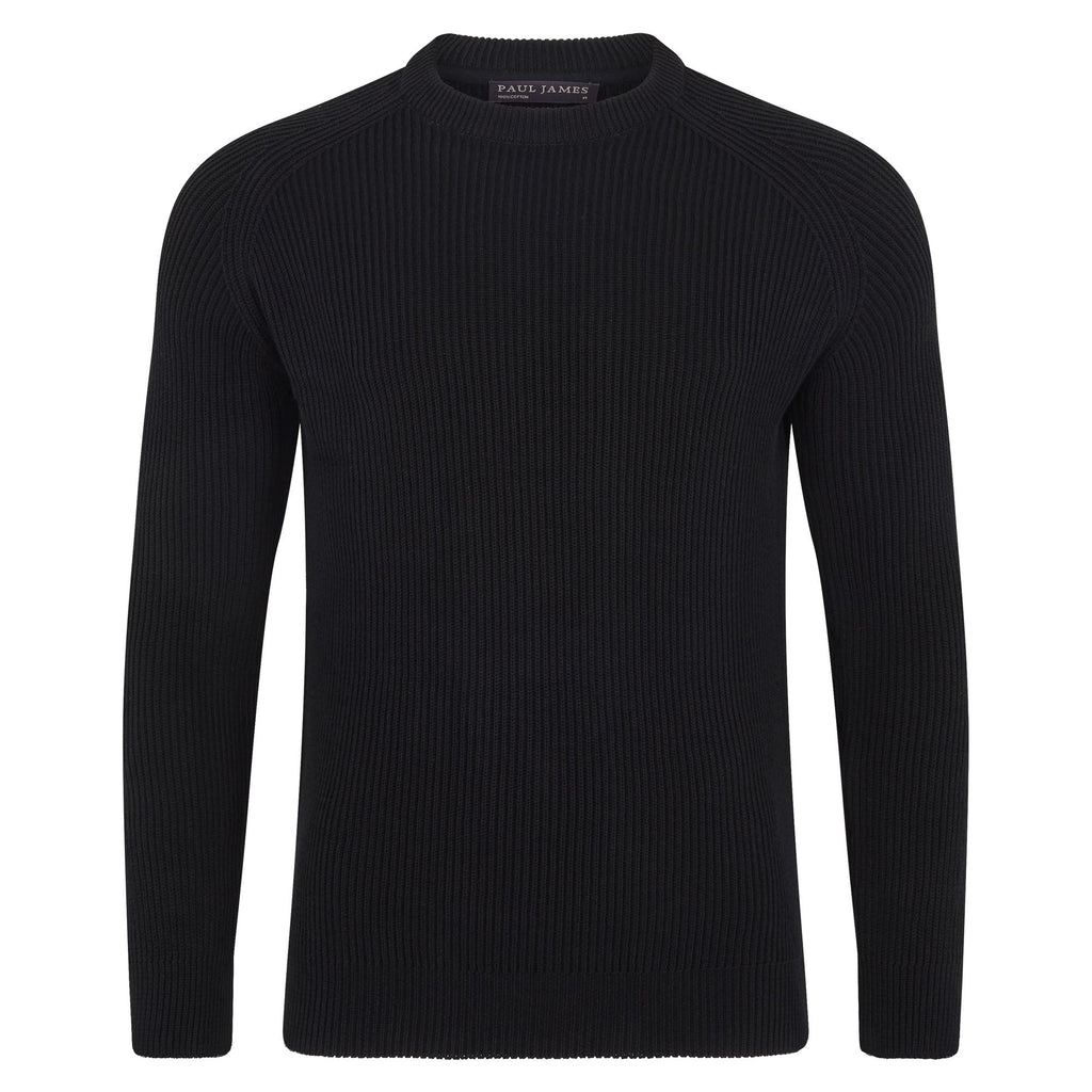Mens Midweight Cotton Ribbed Crew Neck Jumper