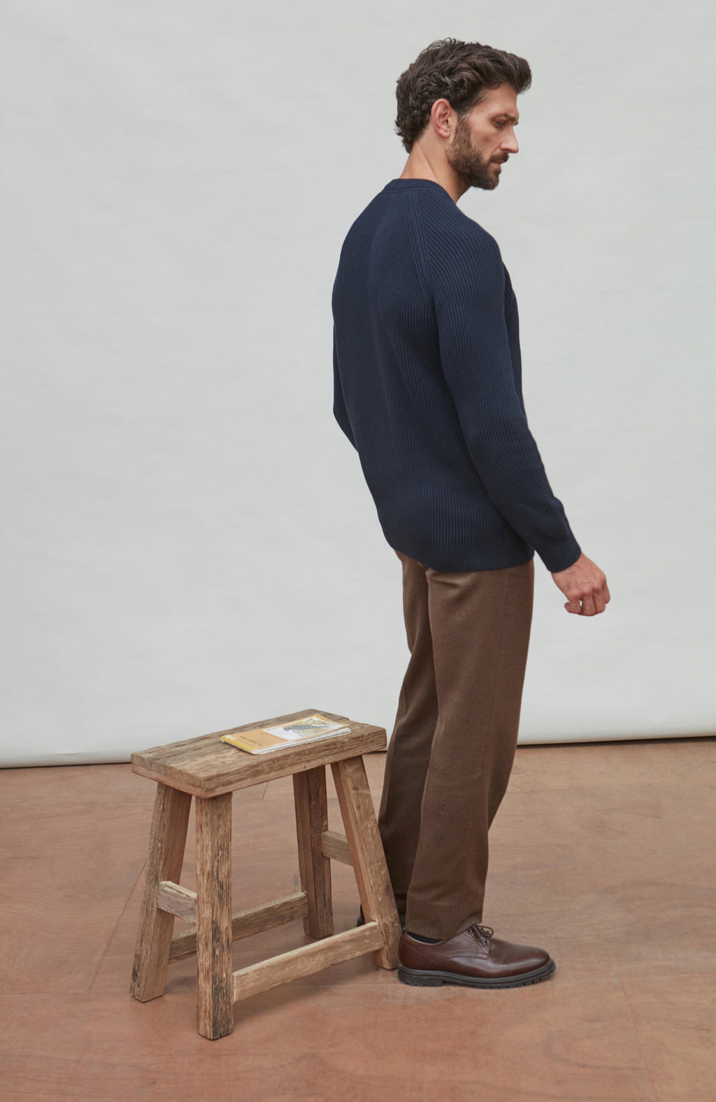 Mens Midweight Cotton Ribbed Crew Neck Jumper