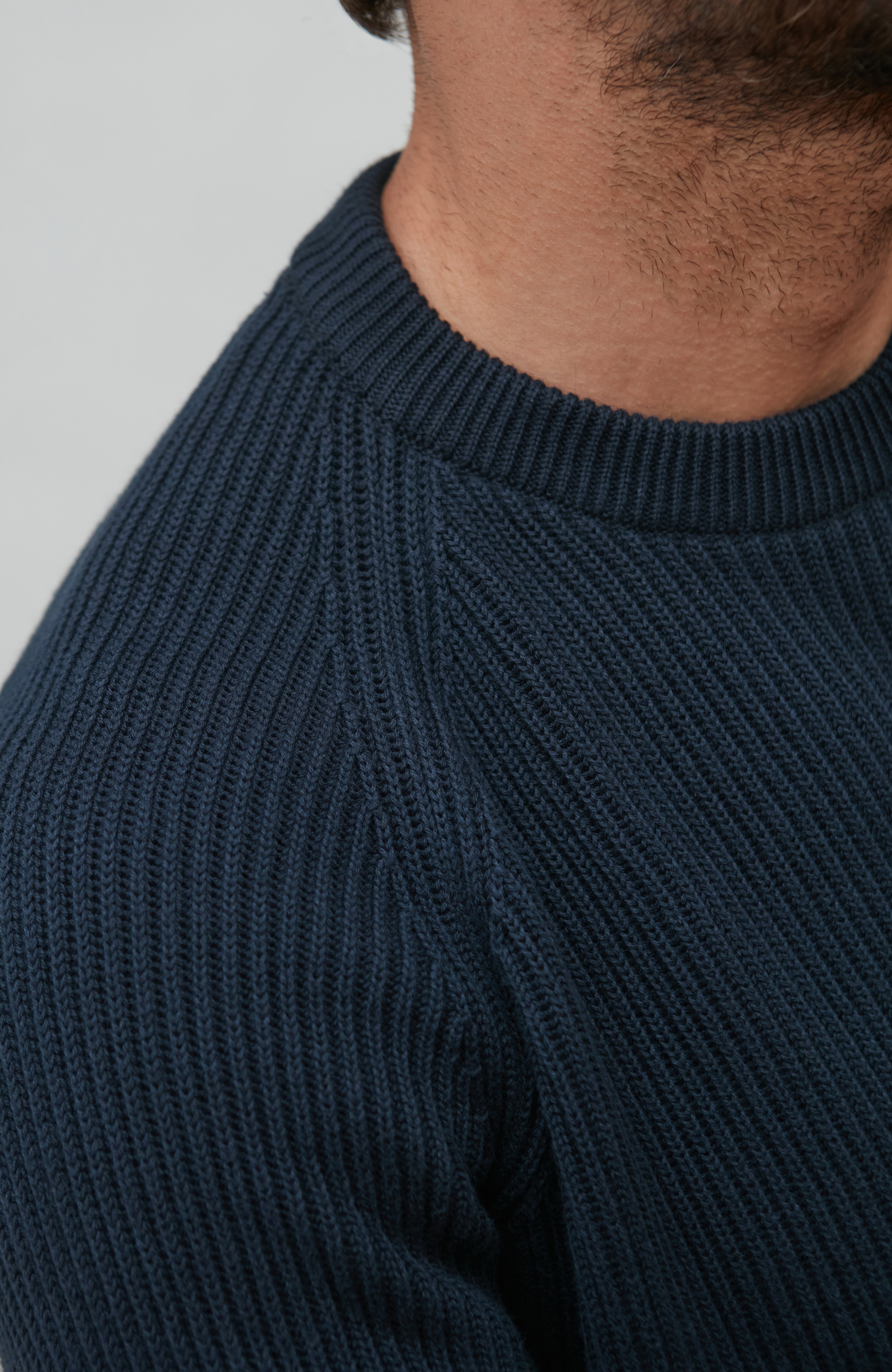 Mens Midweight Cotton Ribbed Crew Neck Jumper