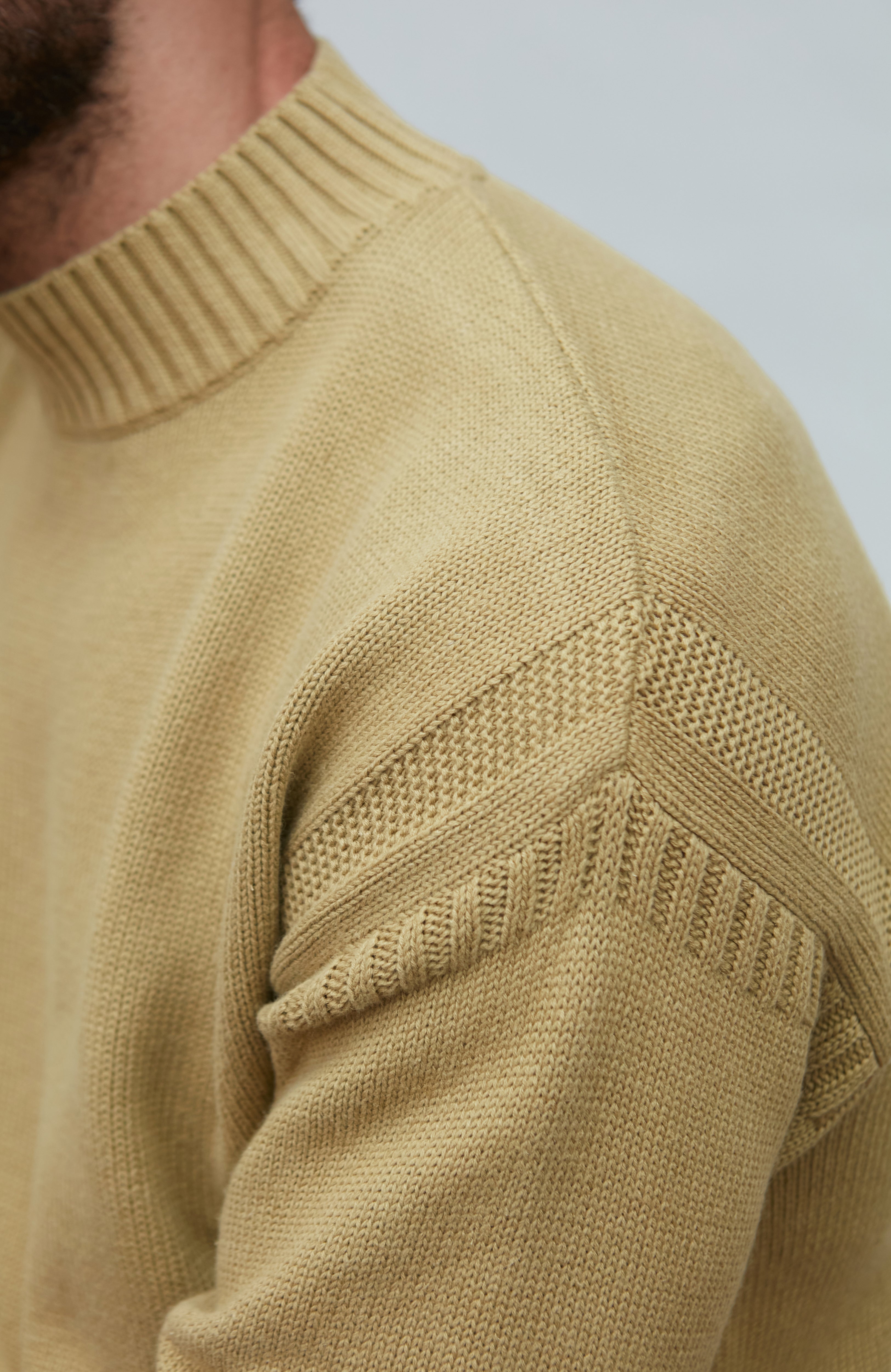 Mens Midweight Organic Cotton Linen Mock Neck Gansey Jumper