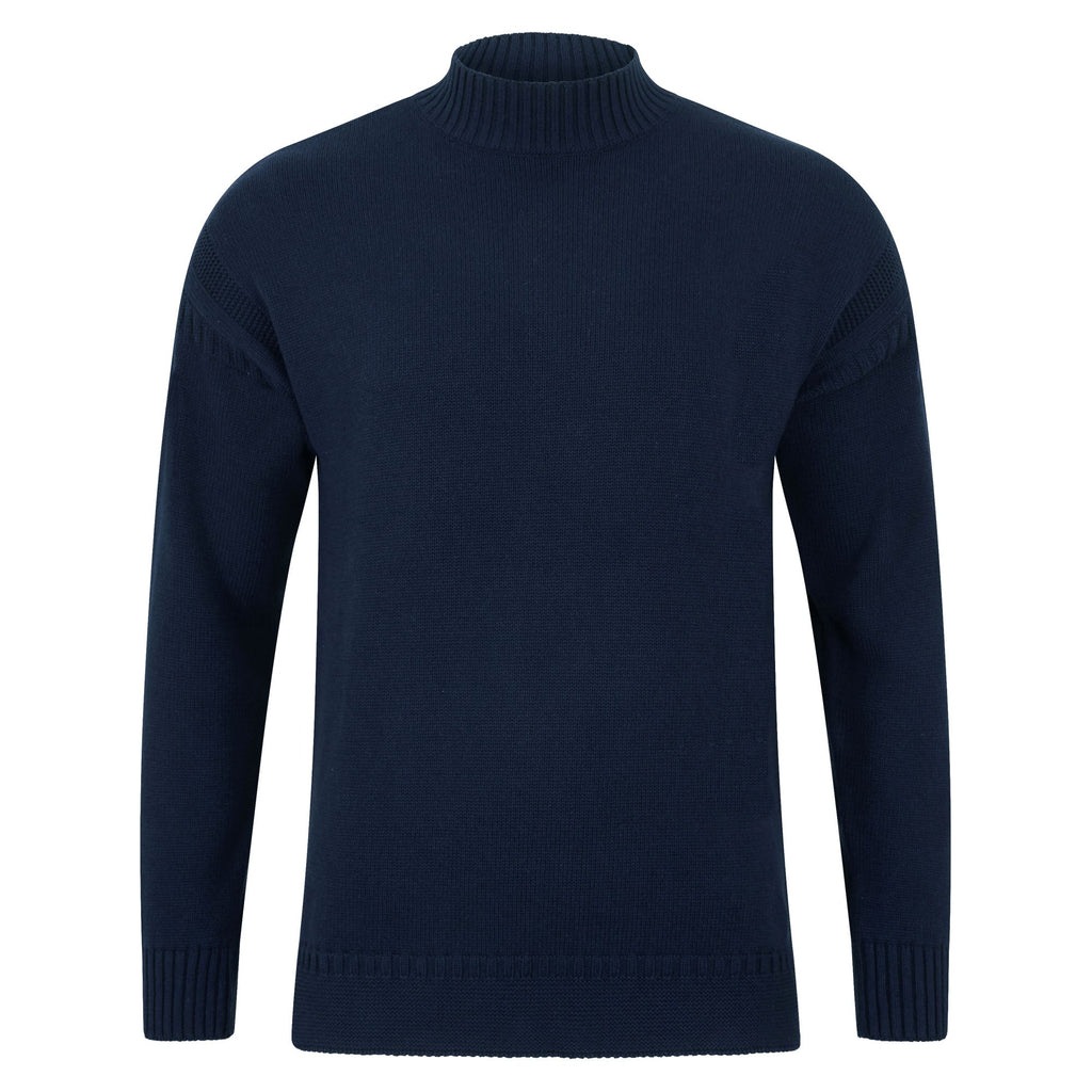 Mens Midweight Organic Cotton Linen Mock Neck Gansey Jumper