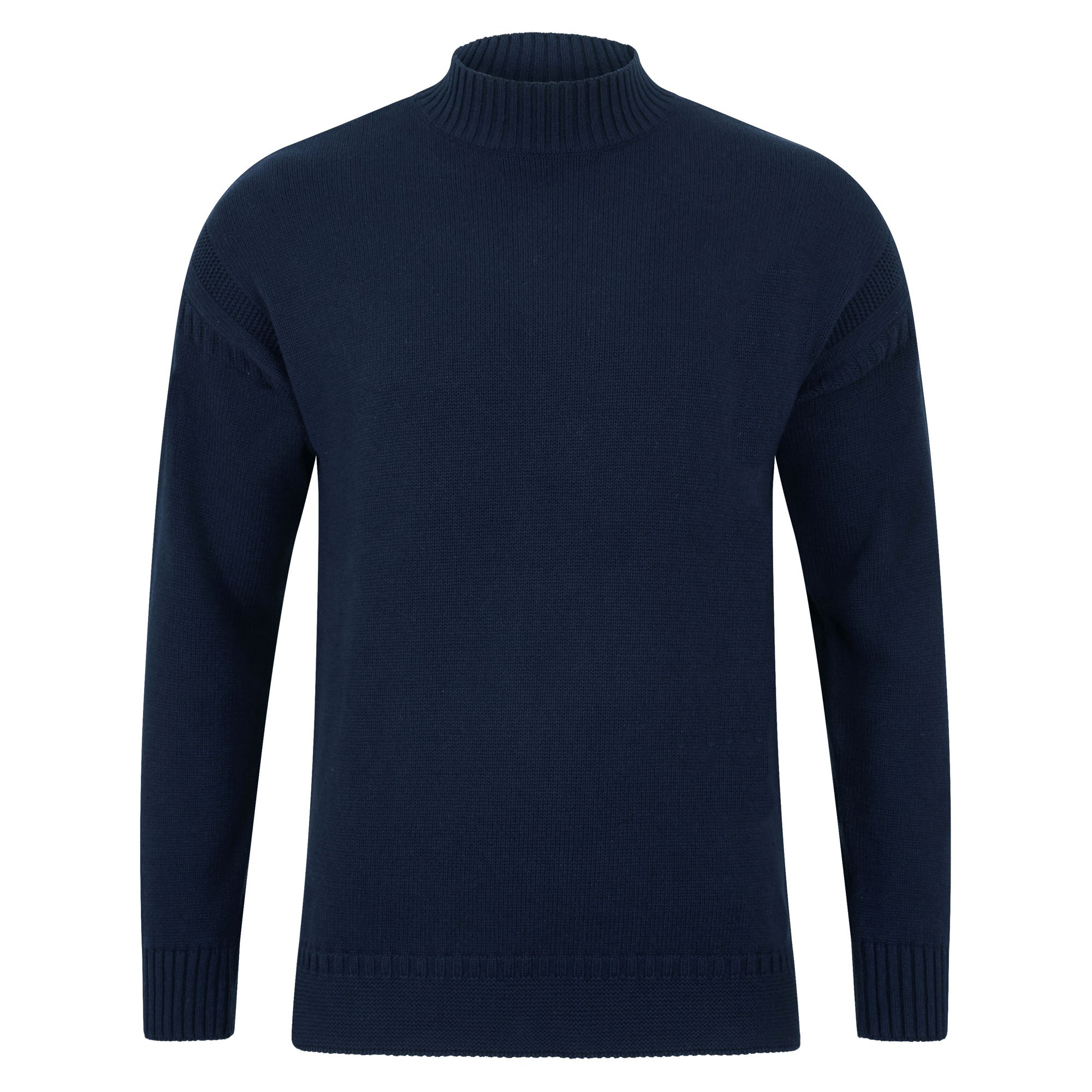 Mens Midweight Organic Cotton Linen Mock Neck Gansey Jumper