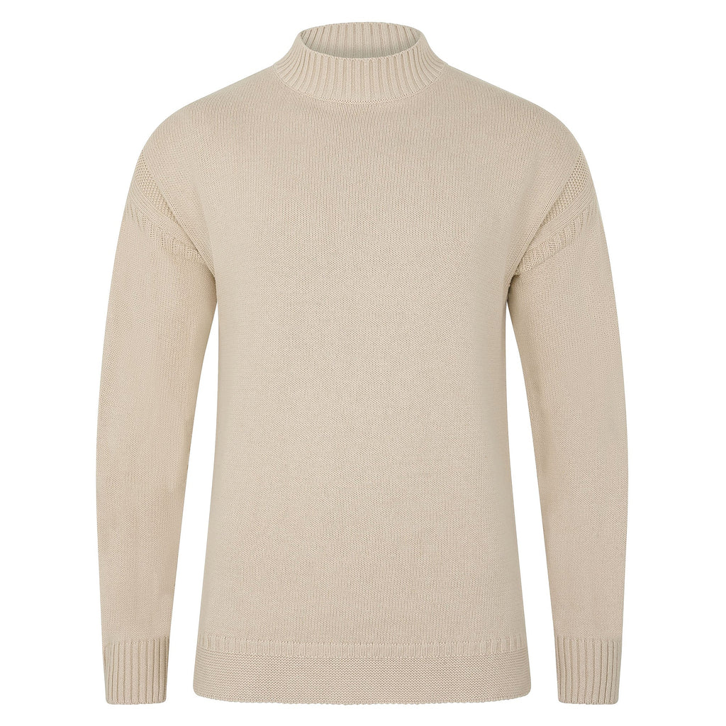Mens Midweight Organic Cotton Linen Mock Neck Gansey Jumper