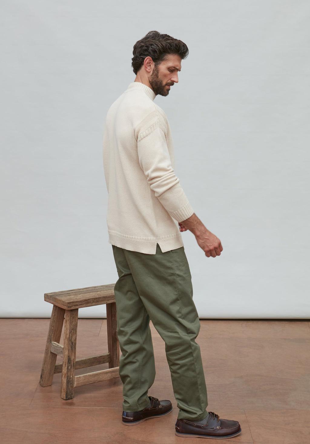 Mens Midweight Organic Cotton Linen Mock Neck Gansey Jumper