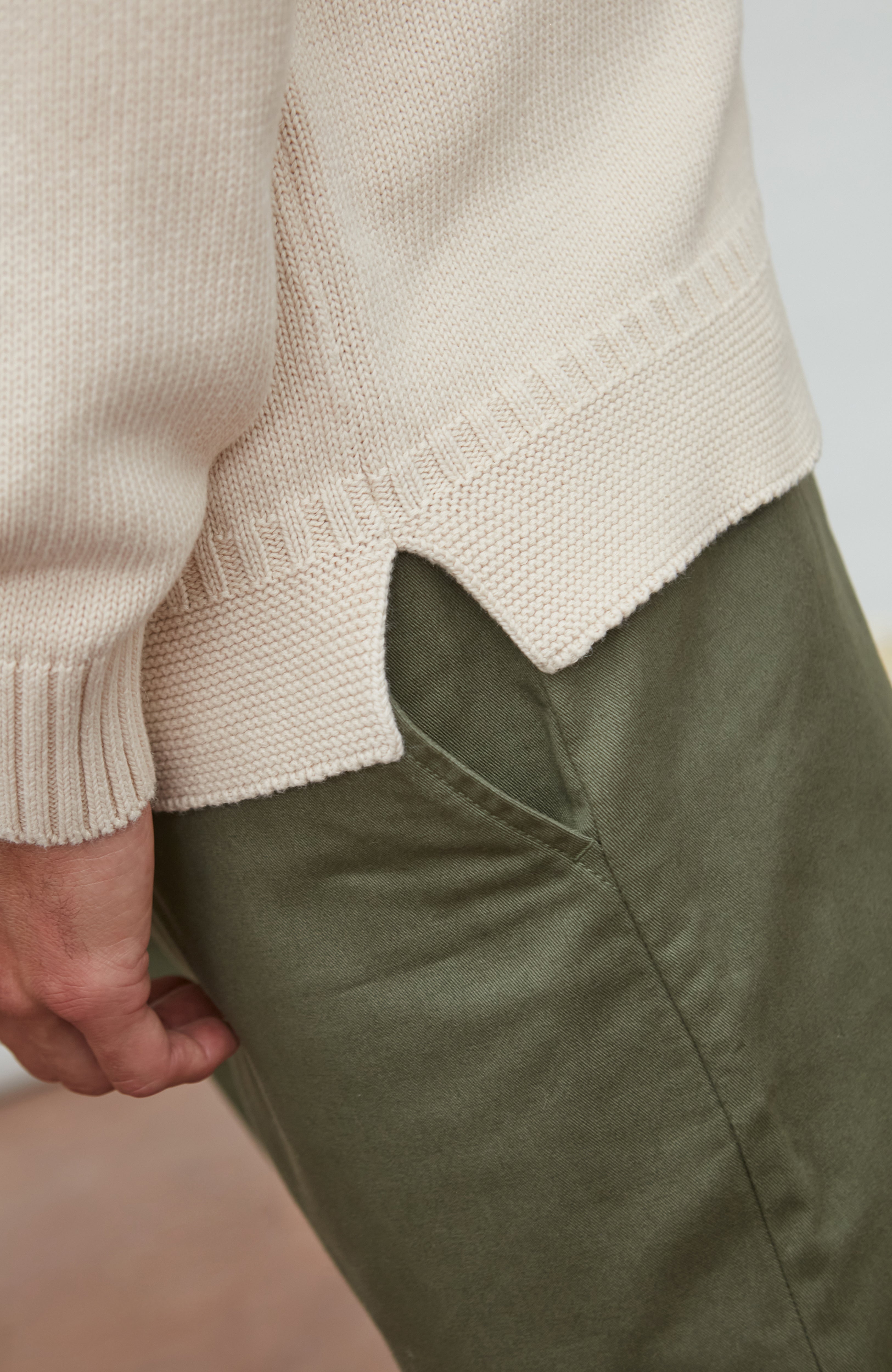 Mens Midweight Organic Cotton Linen Mock Neck Gansey Jumper