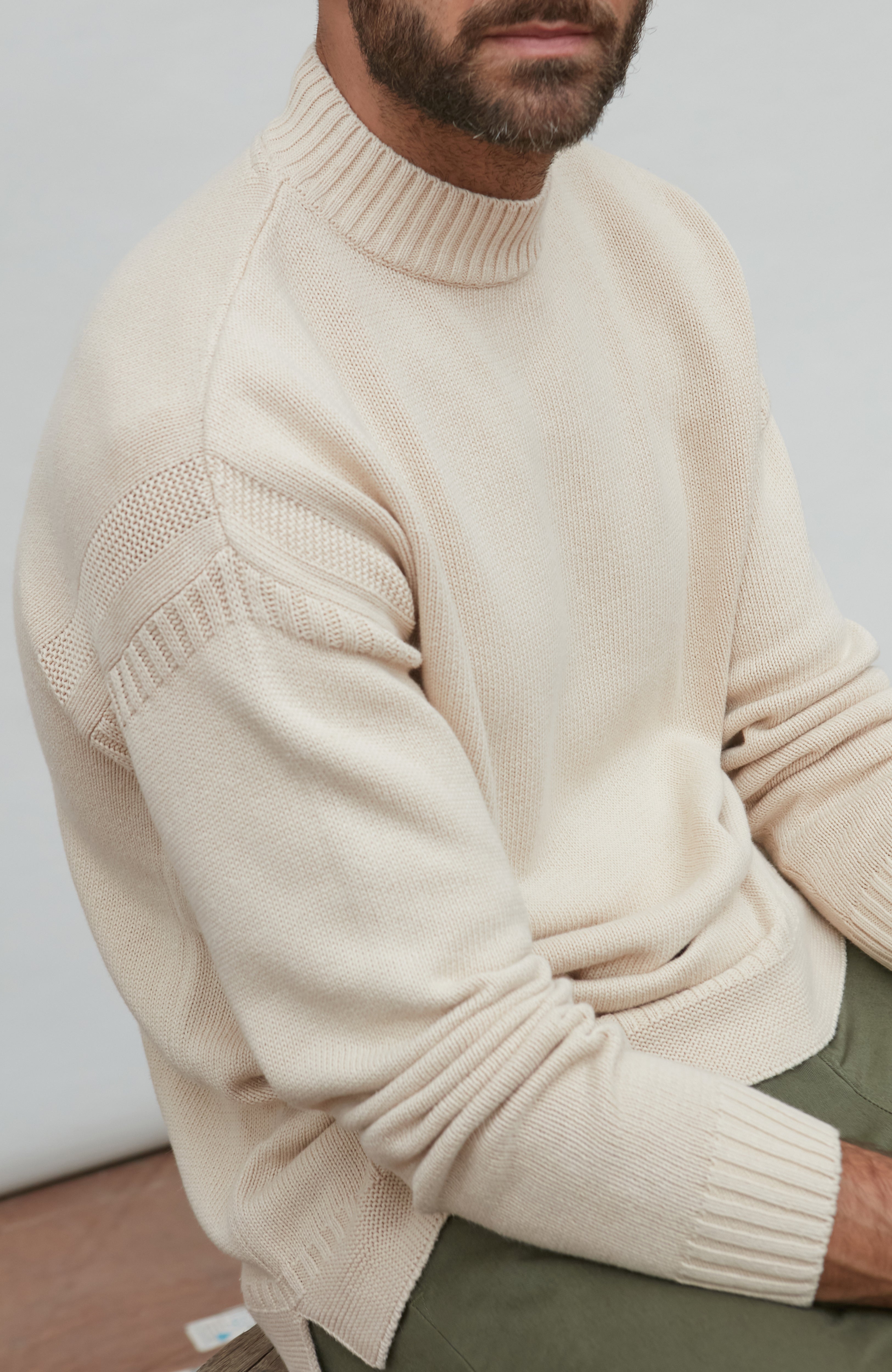 Mens Midweight Organic Cotton Linen Mock Neck Gansey Jumper