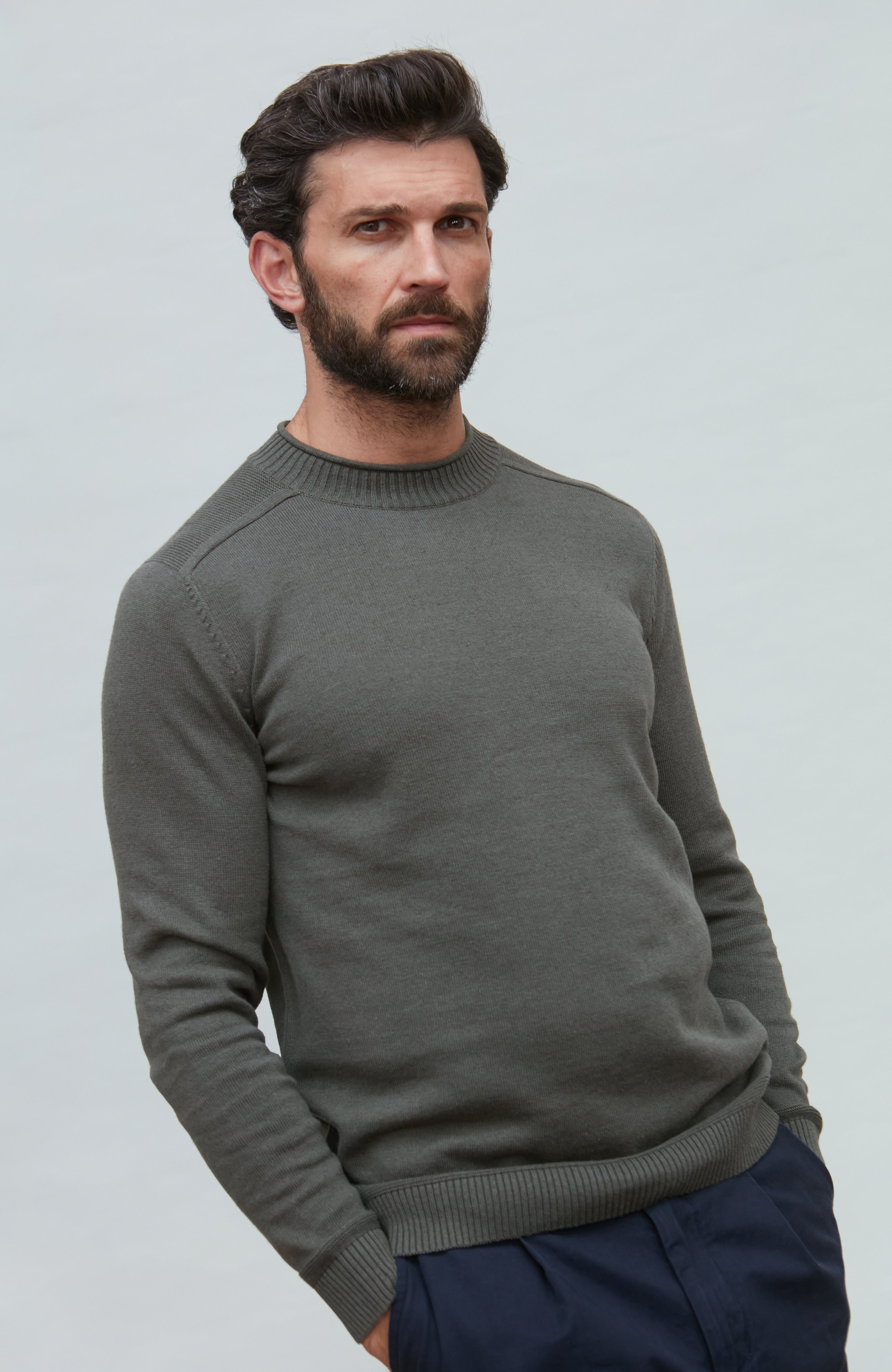 Mens Lightweight Organic Cotton Linen Saddle Shoulder Jumper