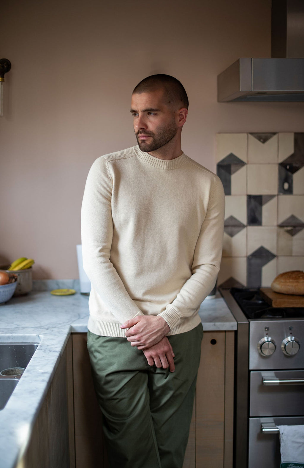 Mens Lightweight Organic Cotton Linen Saddle Shoulder Jumper