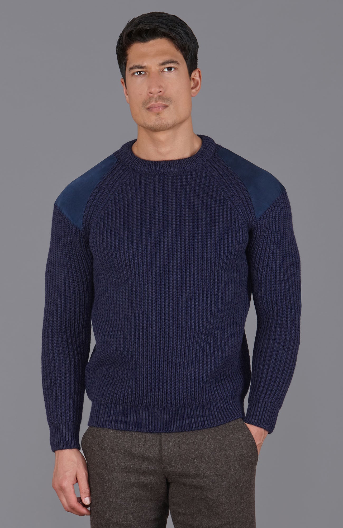 Mens Chunky British Wool Ribbed Shooting Jumper