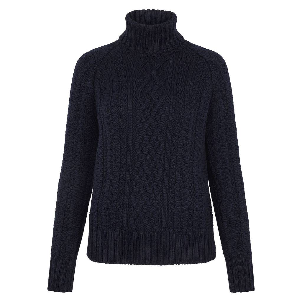 Womens Chunky Merino Roll Neck Cable Jumper