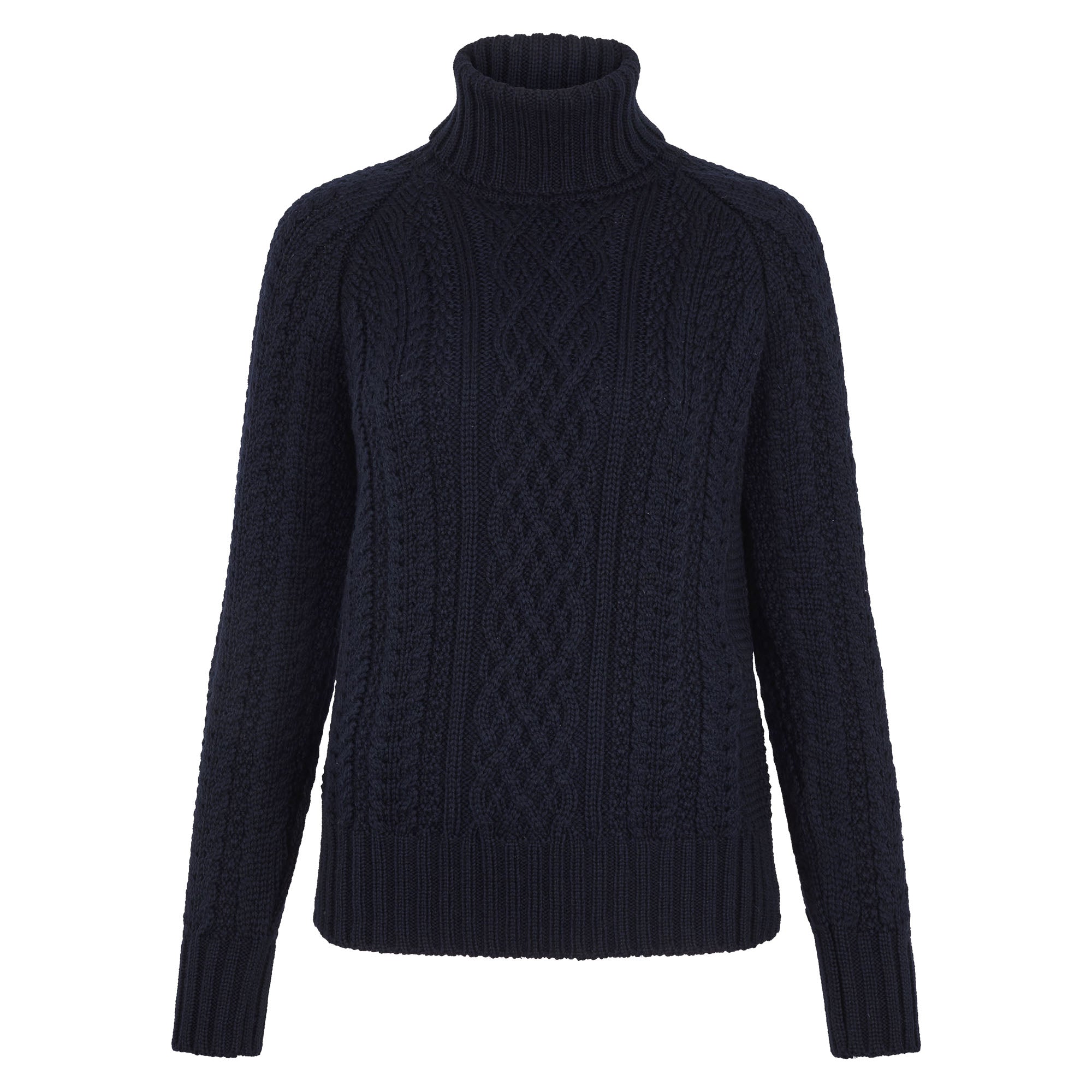 Womens Chunky Merino Roll Neck Cable Jumper