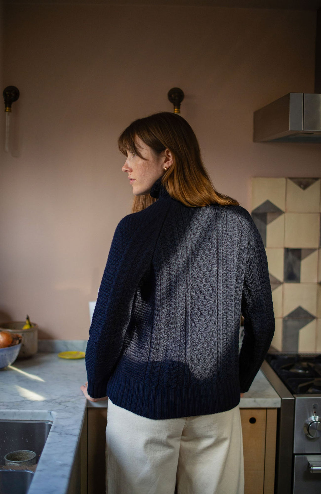 Womens Chunky Merino Roll Neck Cable Jumper