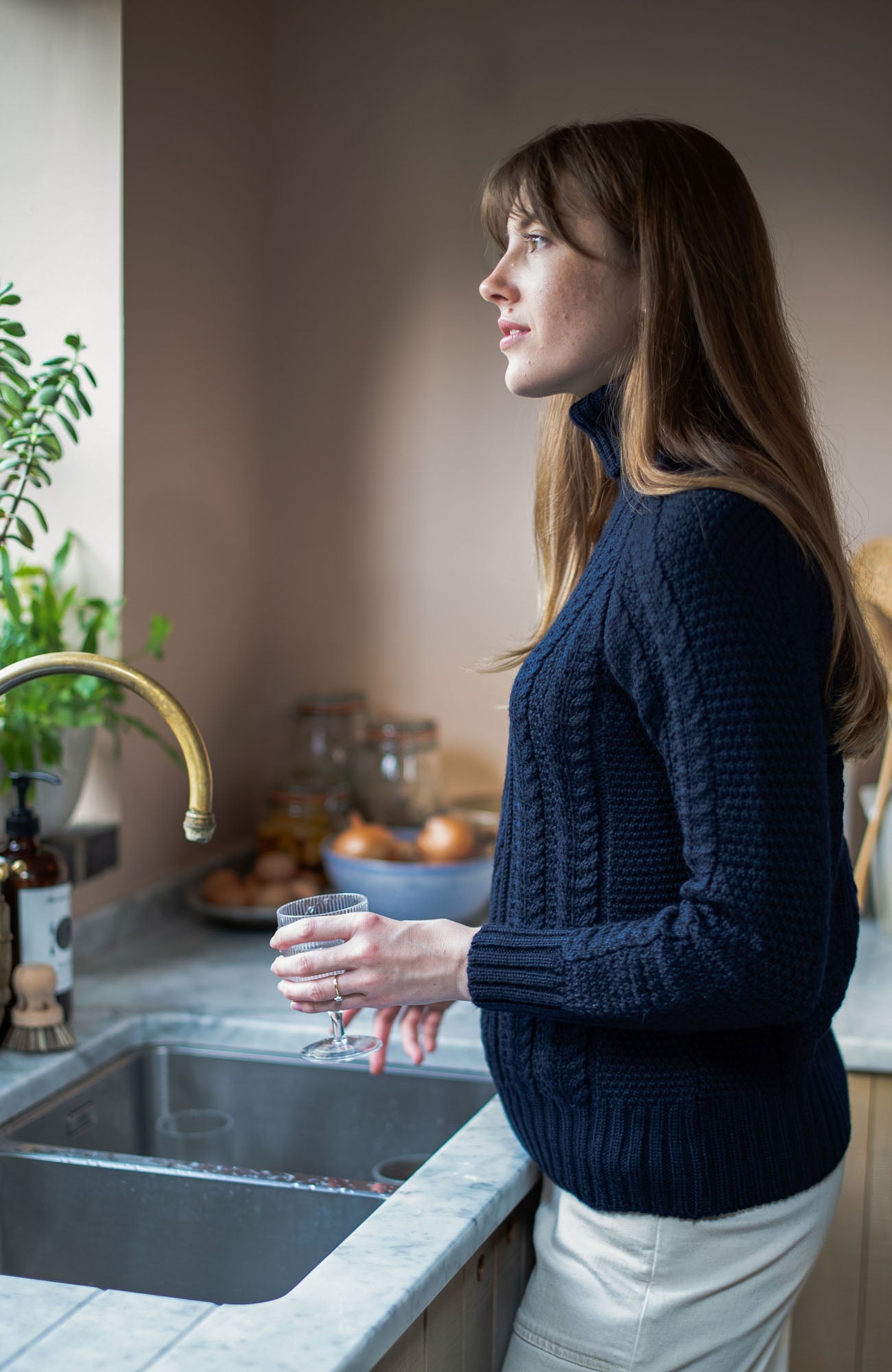 Womens Chunky Merino Roll Neck Cable Jumper