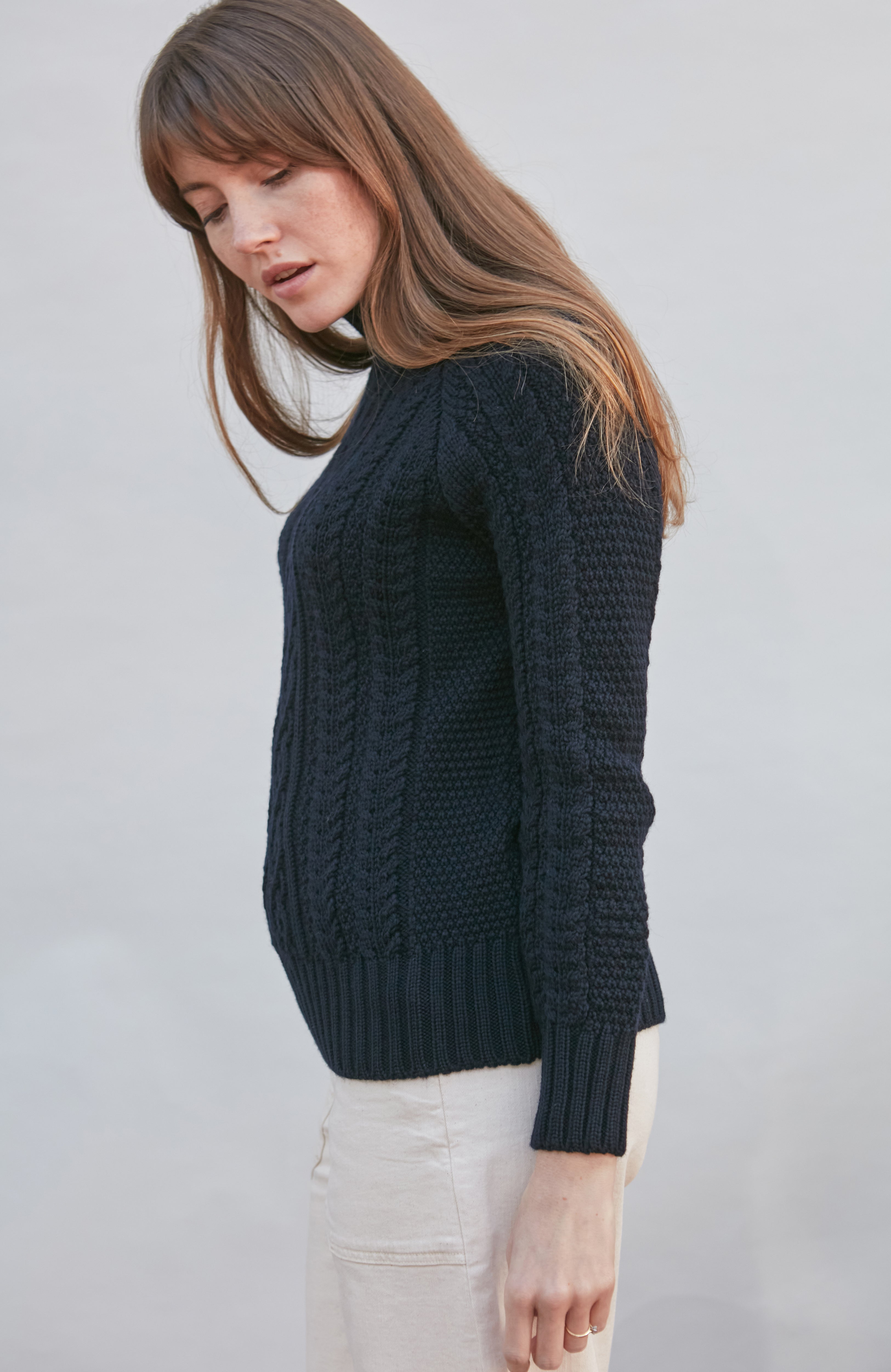 Womens Chunky Merino Roll Neck Cable Jumper