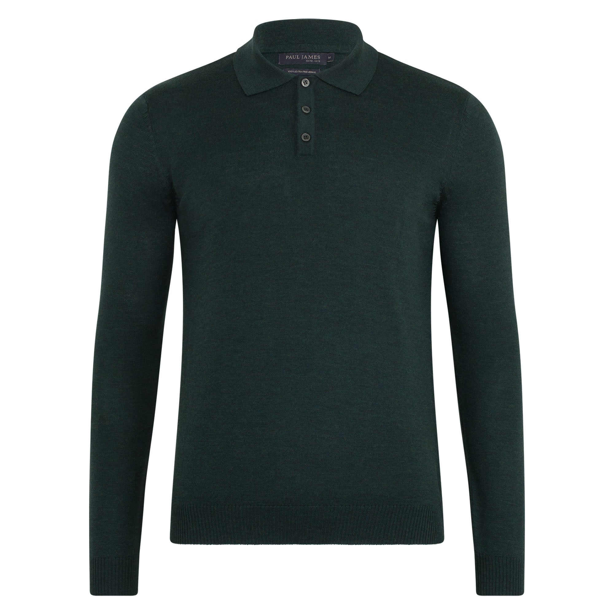 Mens Extra Fine Merino Wool Long Sleeve Polo Shirt