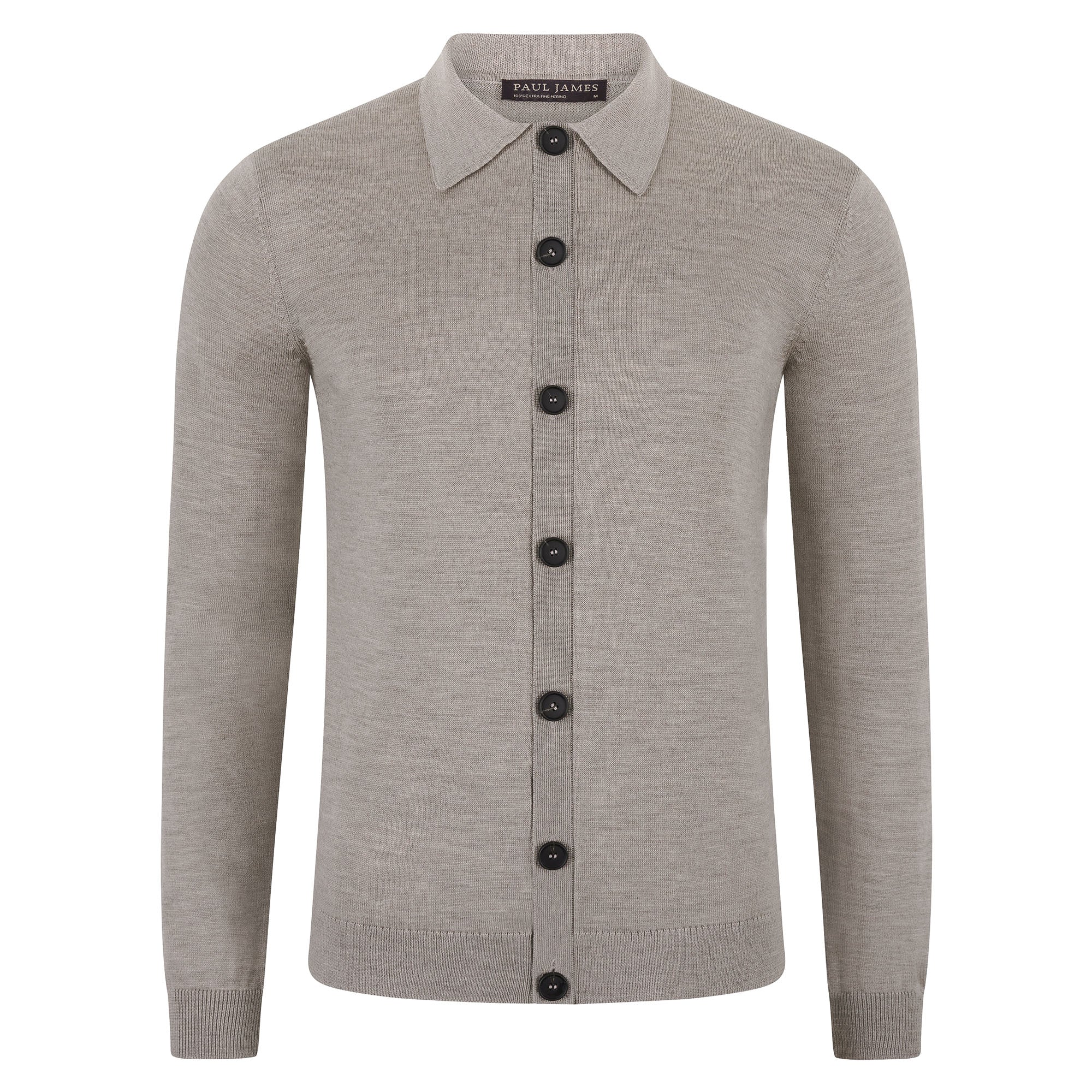 Mens Extra Fine Merino Wool Polo Cardigan