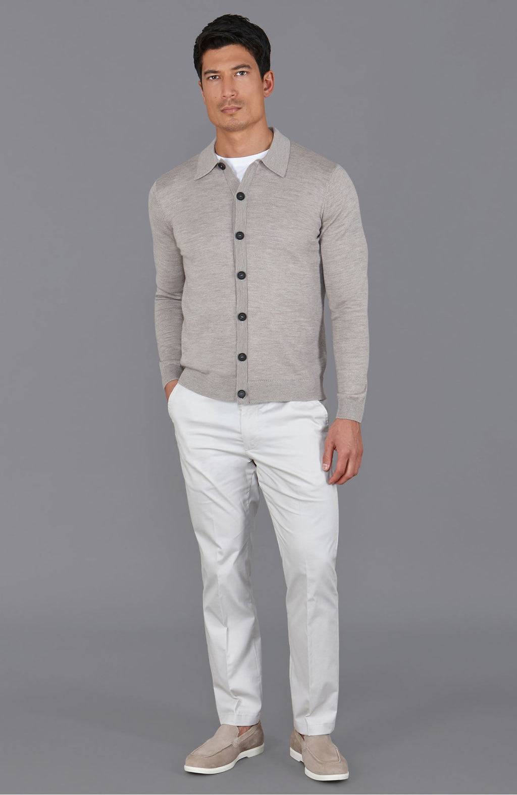 Mens Extra Fine Merino Wool Polo Cardigan