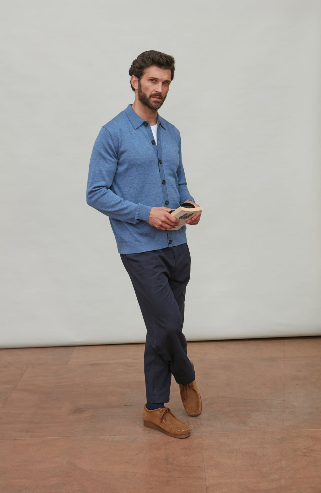 Mens Extra Fine Merino Wool Polo Cardigan