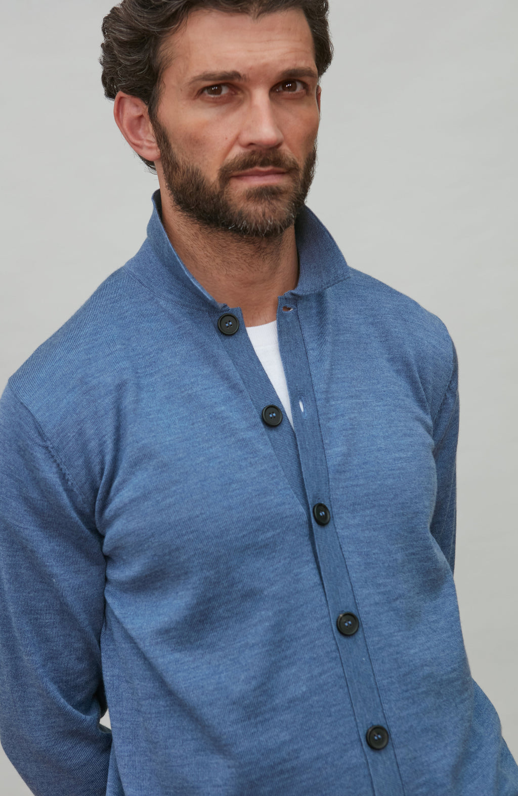 Mens Extra Fine Merino Wool Polo Cardigan