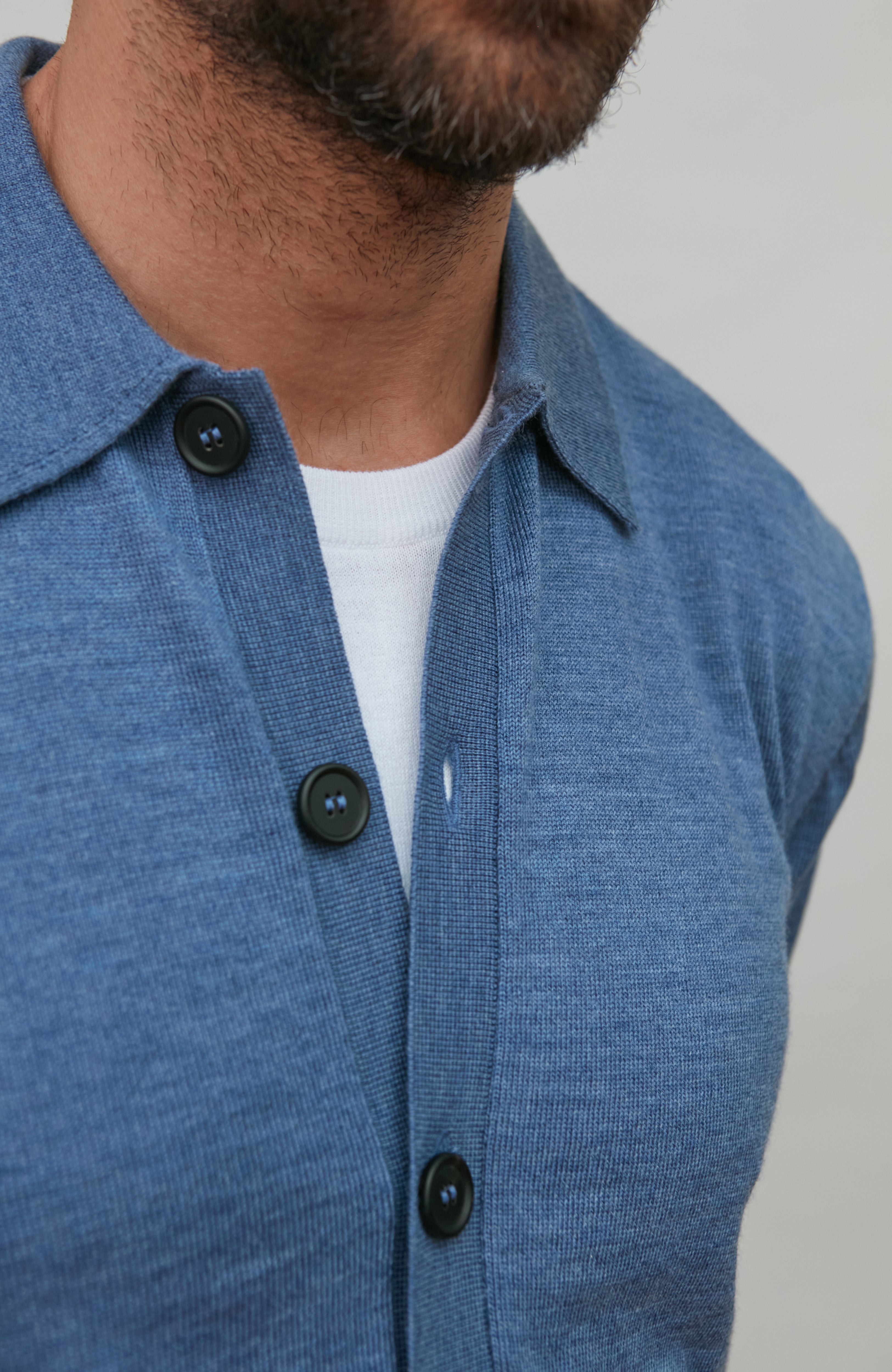 Mens Extra Fine Merino Wool Polo Cardigan