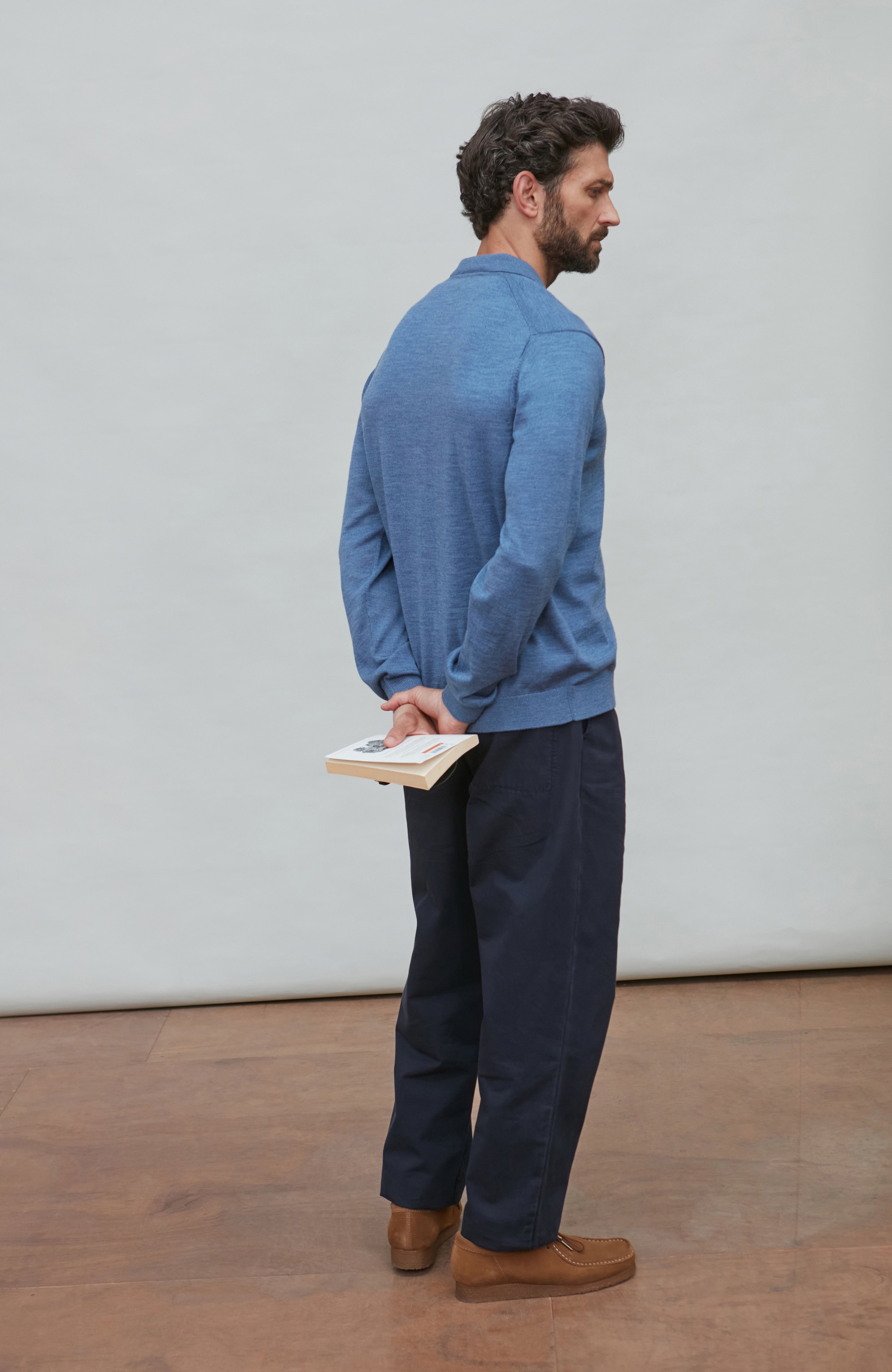 Mens Extra Fine Merino Wool Polo Cardigan