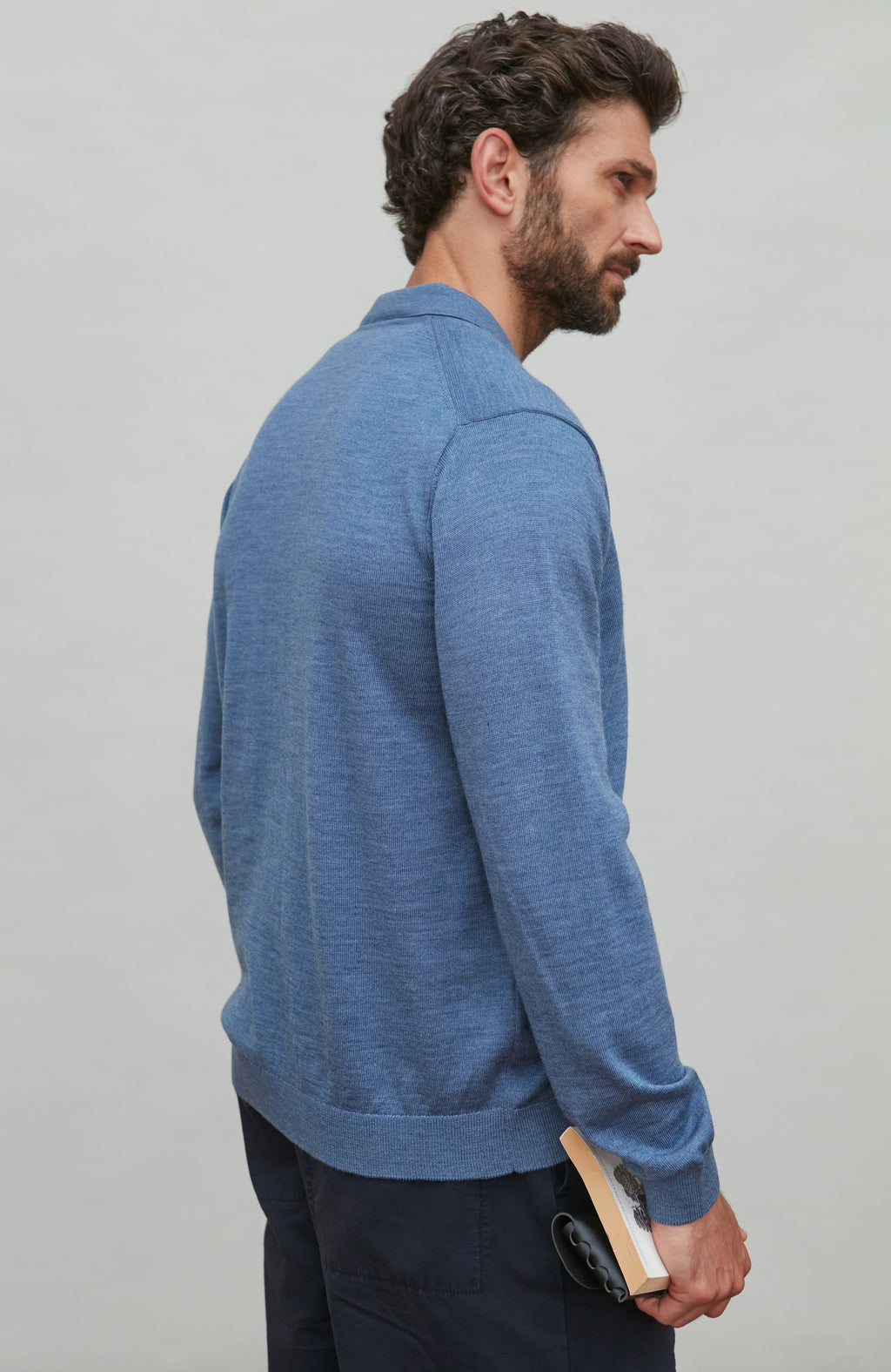 Mens Extra Fine Merino Wool Polo Cardigan