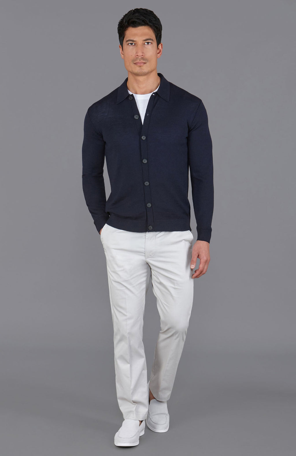 Mens Extra Fine Merino Wool Polo Cardigan