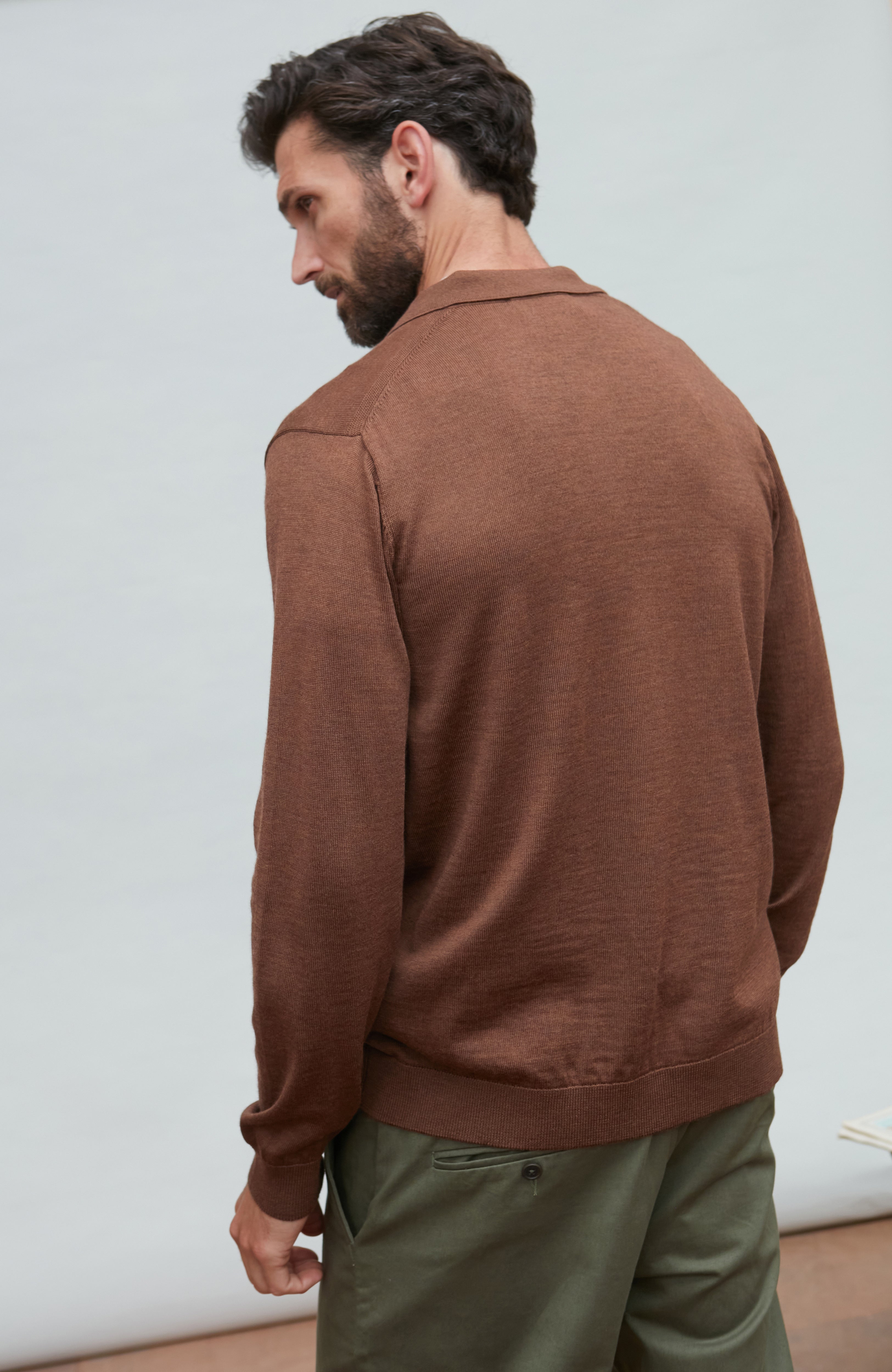 Mens Extra Fine Merino Wool Polo Cardigan