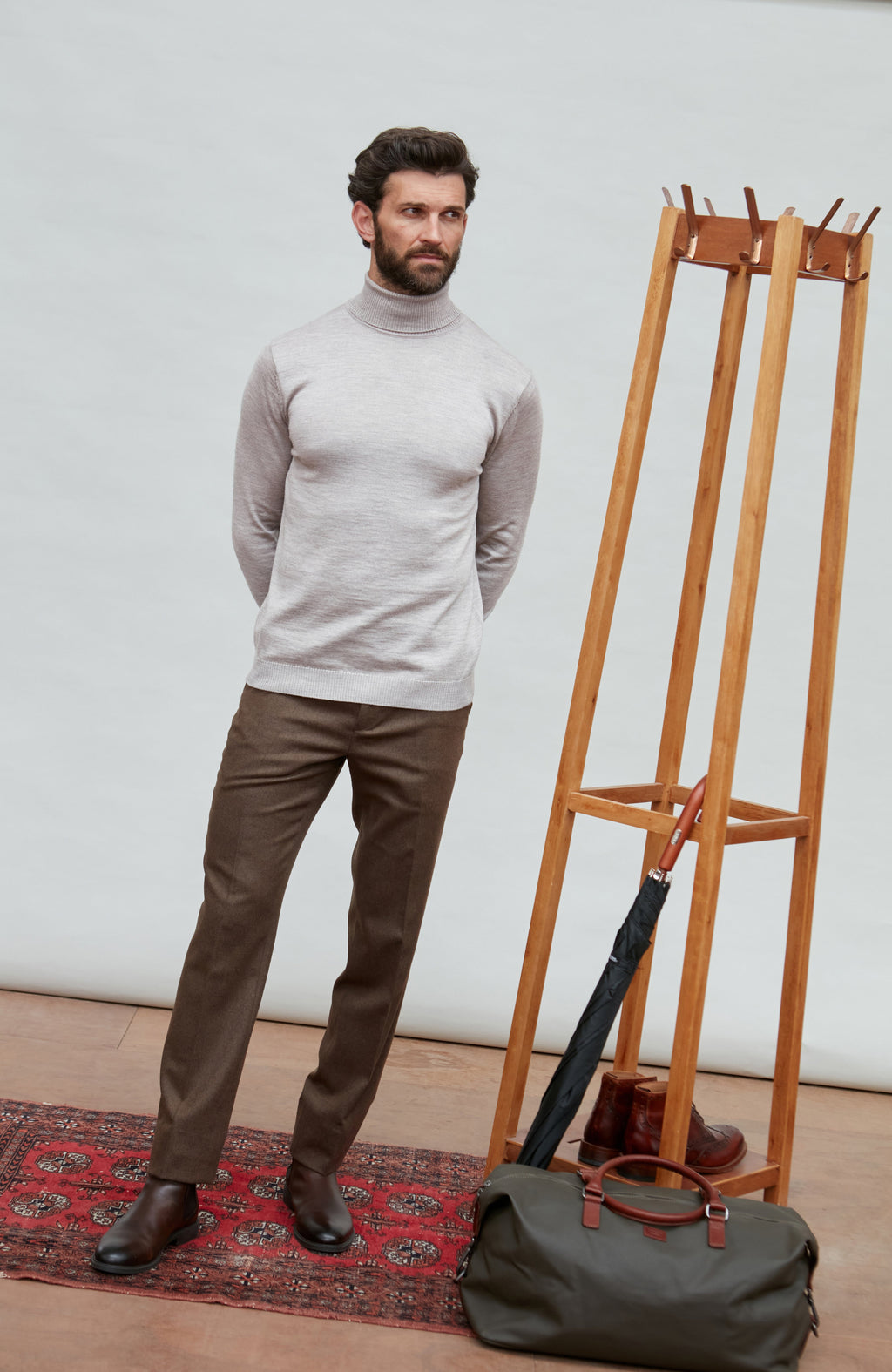 Mens Extra Fine Merino Wool Roll Neck Jumper