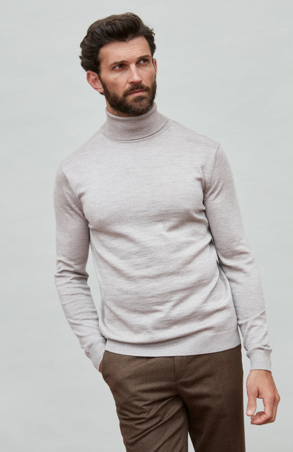 Mens Extra Fine Merino Wool Roll Neck Jumper