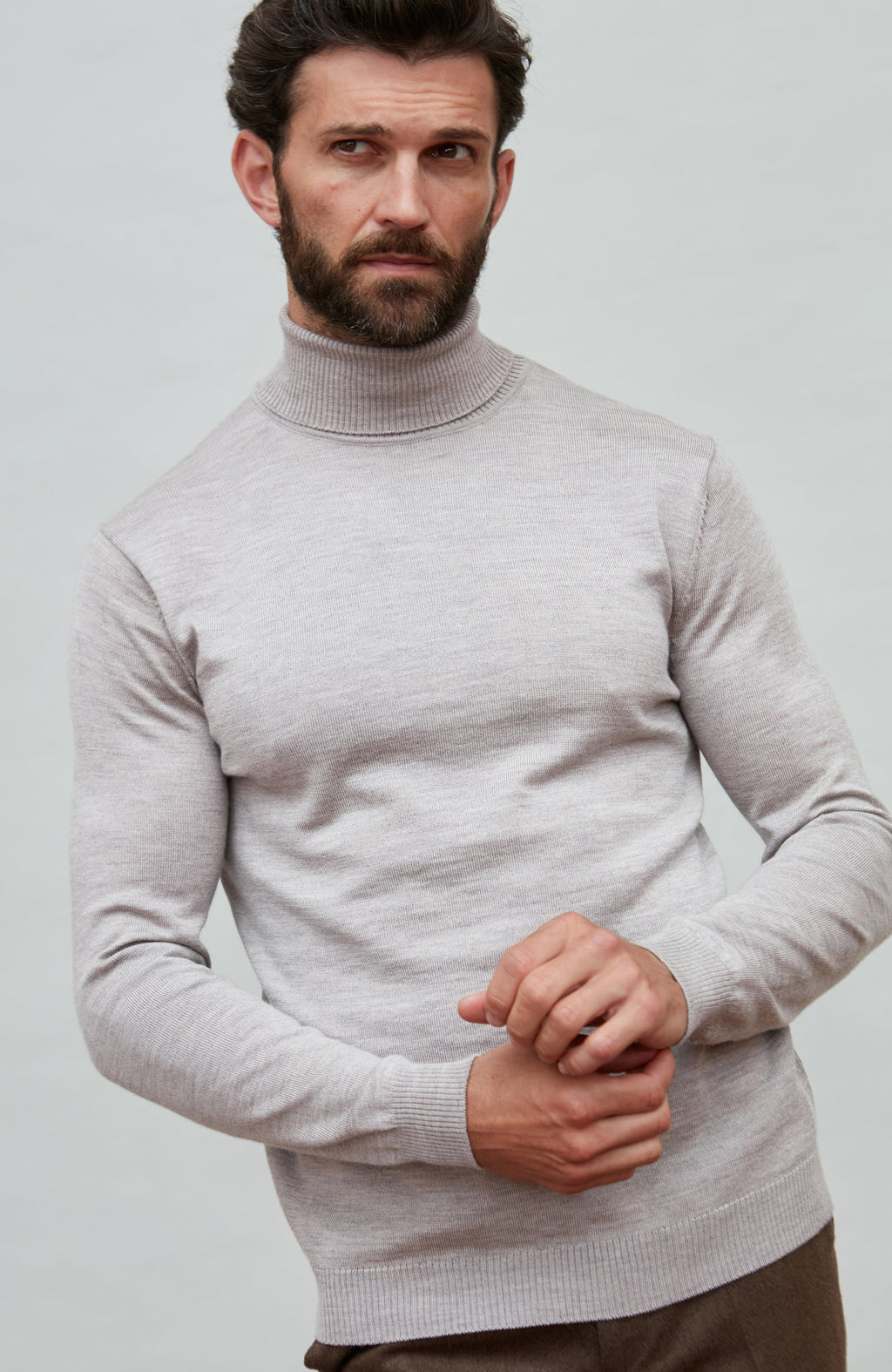 Mens Extra Fine Merino Wool Roll Neck Jumper